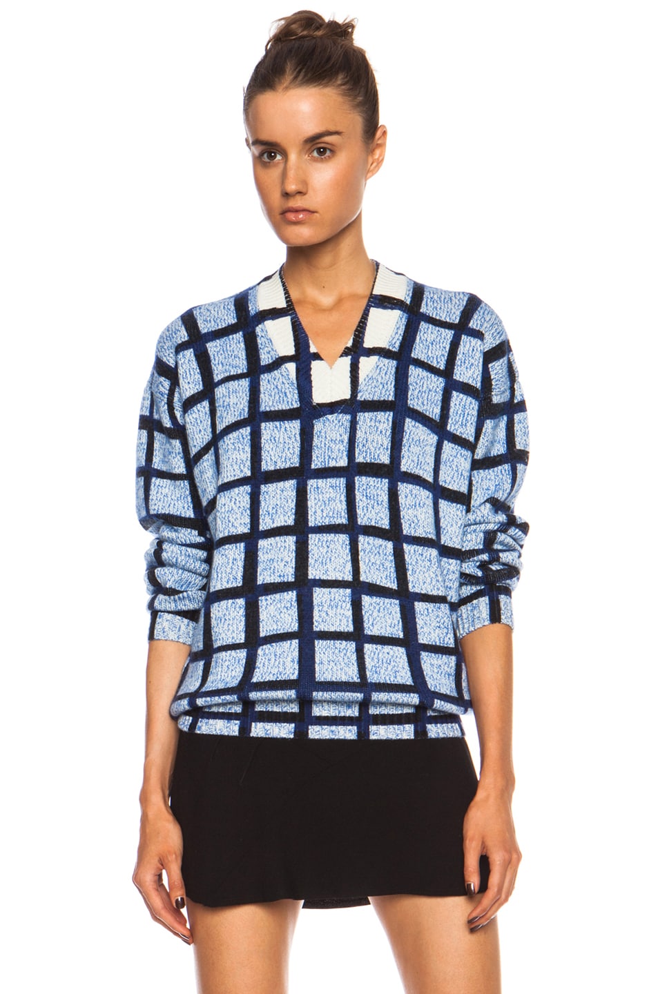 Image 1 of Kenzo Plaid Wool-Blend Sweater in Perriwinkle