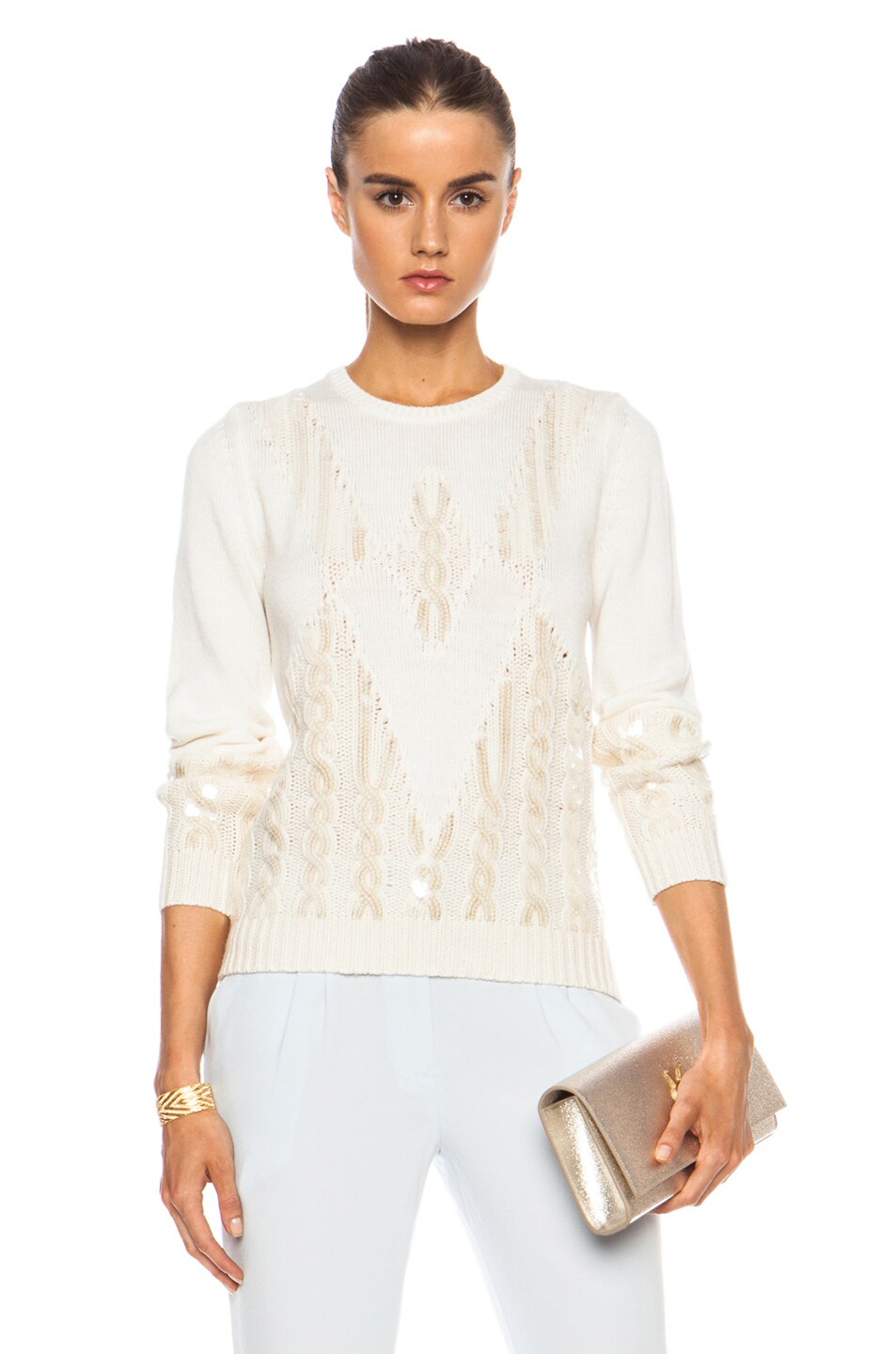 Image 1 of Kenzo Sequin Cable Sweater in Off White