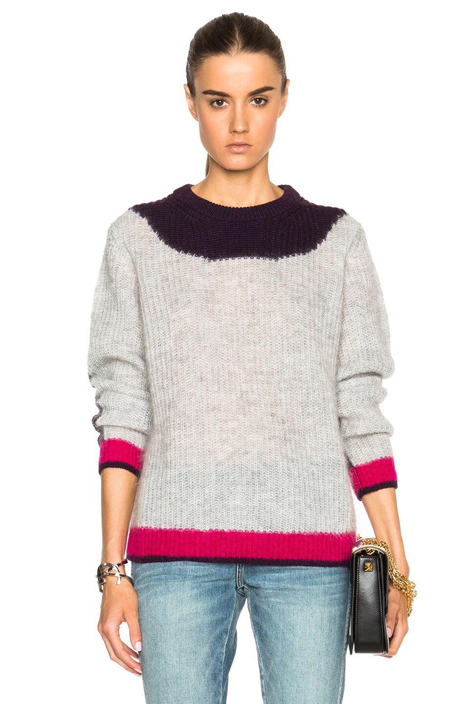 Image 1 of Kenzo Color Block Mohair Sweater in Deep Fuchsia