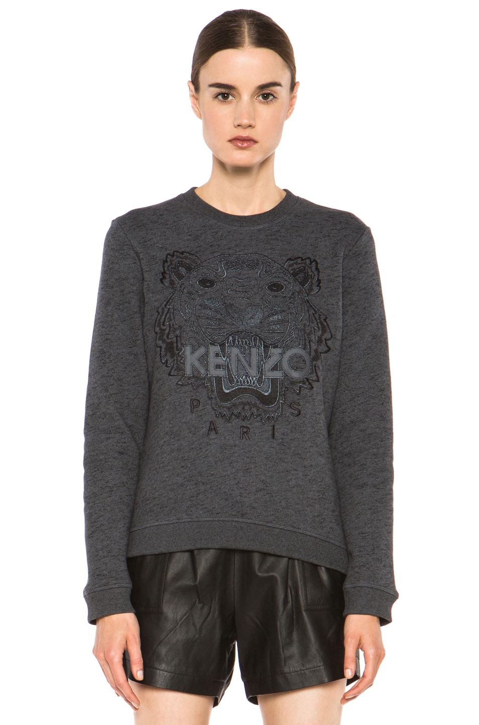 Image 1 of Kenzo Embroidered Tiger Marl Sweatshirt in Gris Fonce