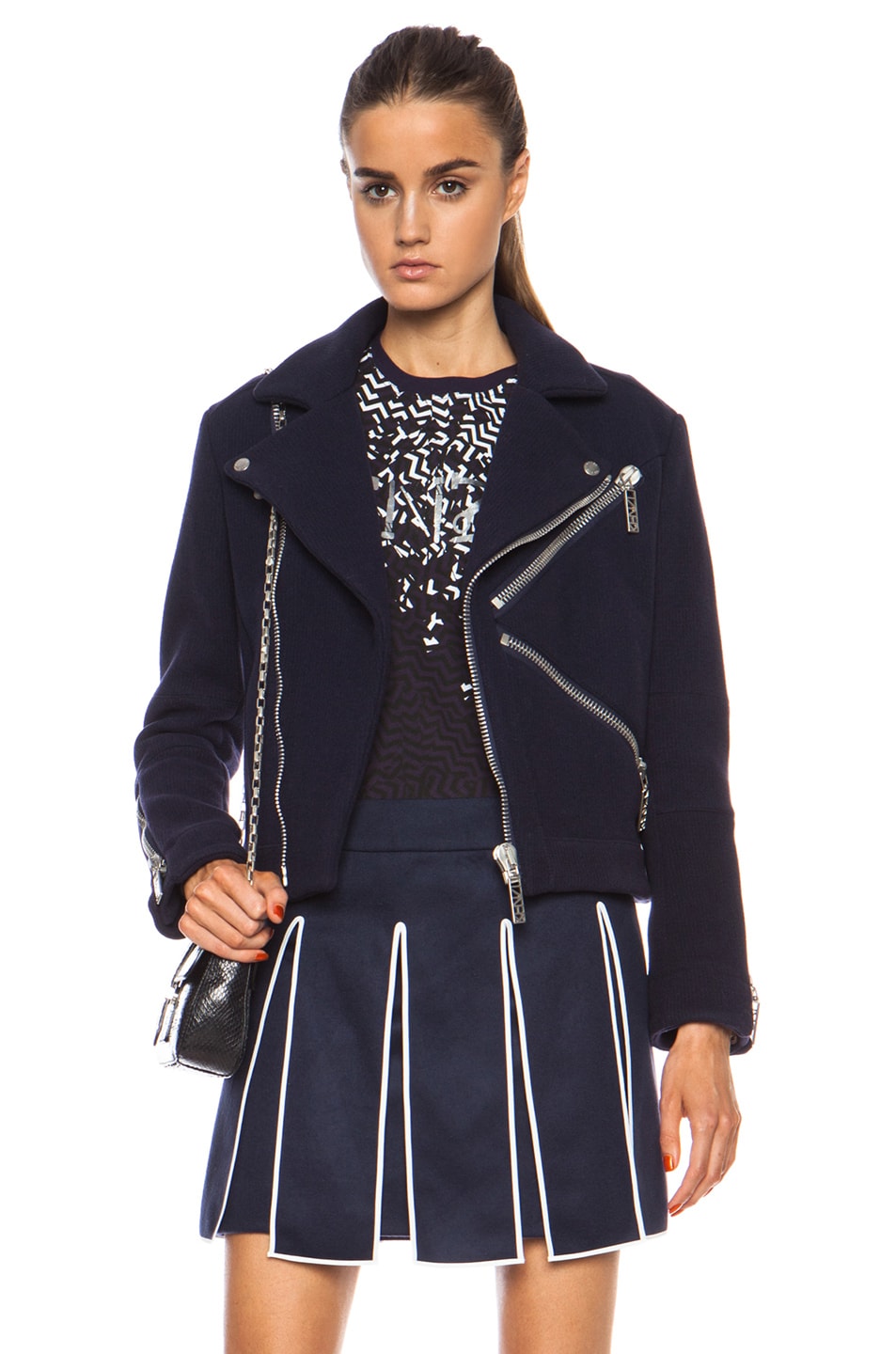 Image 1 of Kenzo Textured Wool Motorcycle Jacket in Midnight Blue
