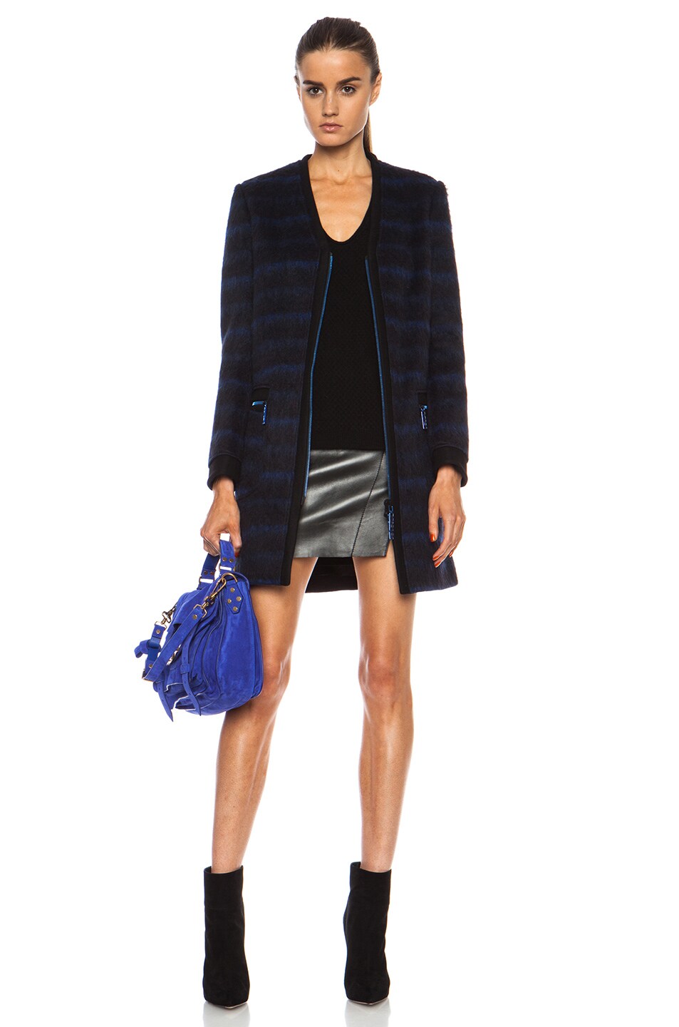Image 1 of Kenzo Neon Plaid Brushed Wool Coat in Midnight Blue