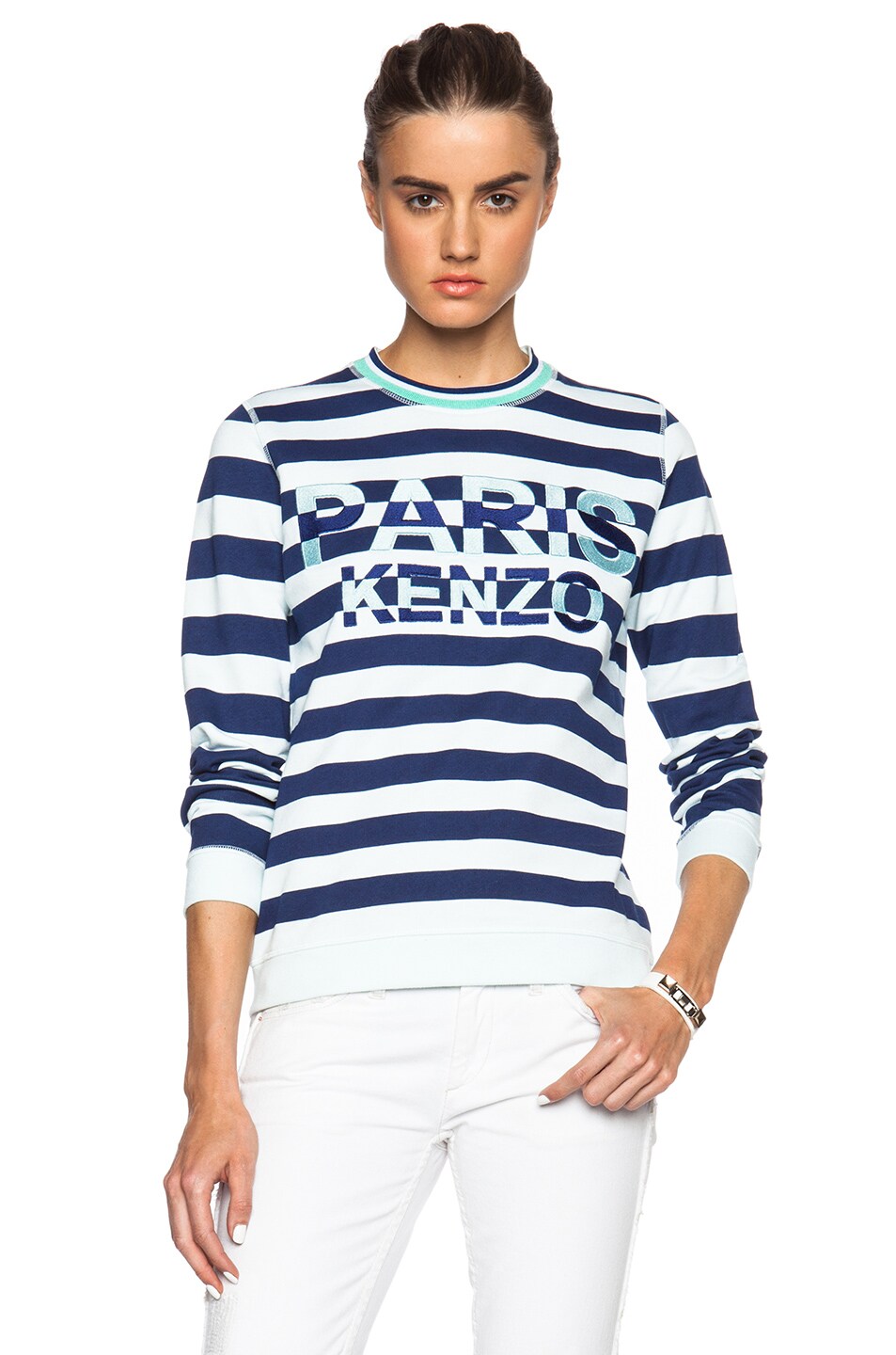 Image 1 of Kenzo Logo Striped Sweater in Aqua