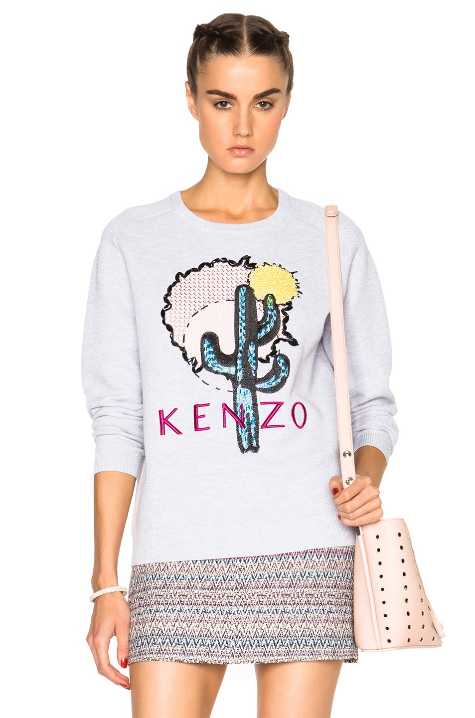 Image 1 of Kenzo Embellished Cotton Pique Sweatshirt in Pale Grey