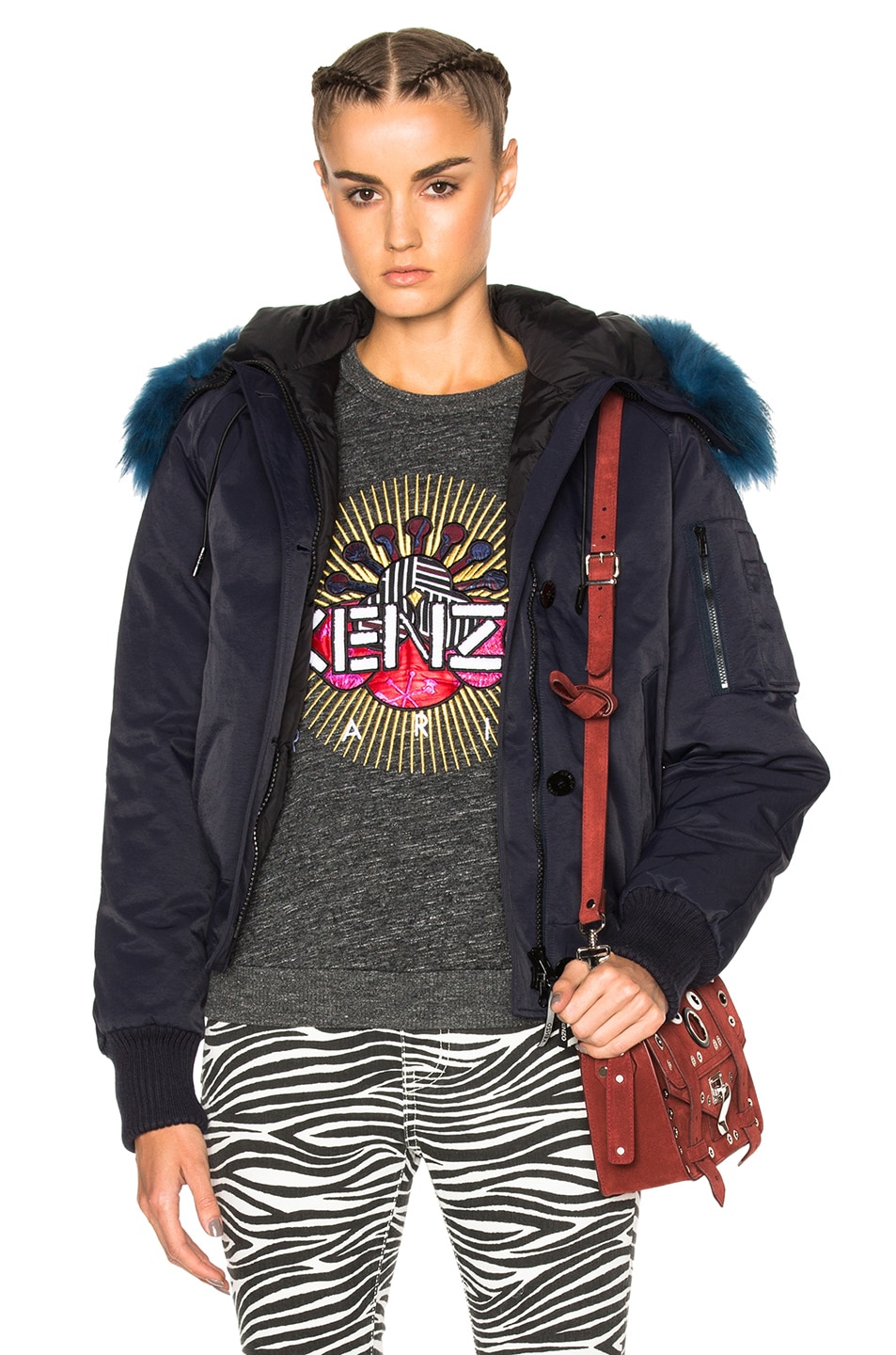 Image 1 of Kenzo Tech Jacket With Sheep Fur in Midnight Blue