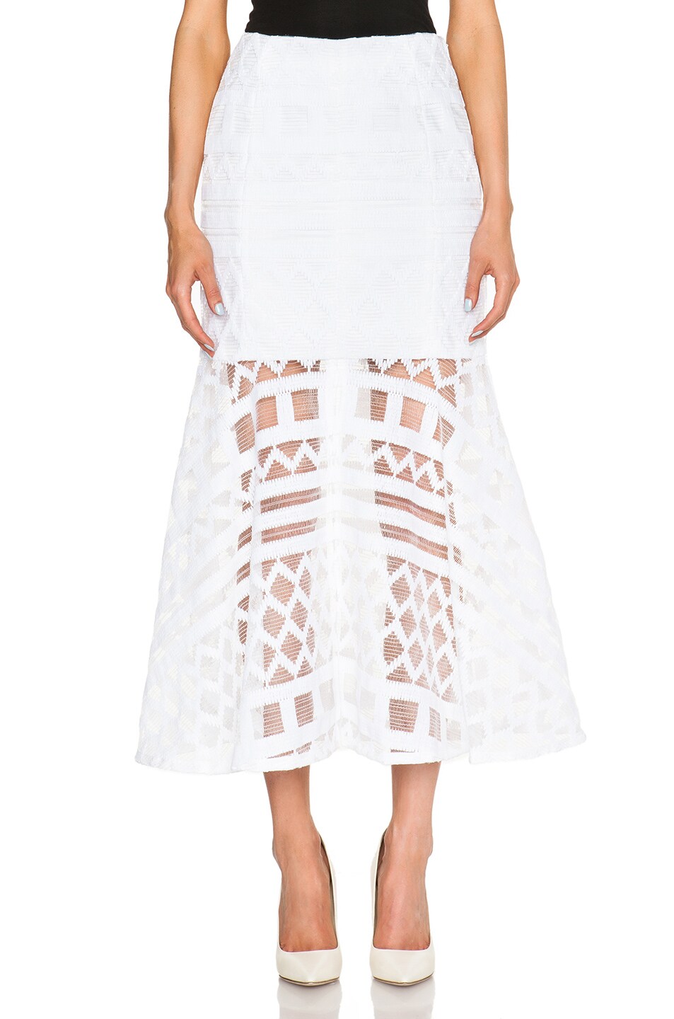 Image 1 of Kenzo Graphic Nett Weave Flounce Skirt in White