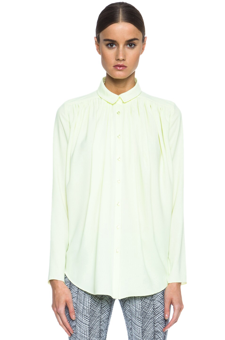 Image 1 of Kenzo Graphic Curtain Drape Poly Blouse in Yellow