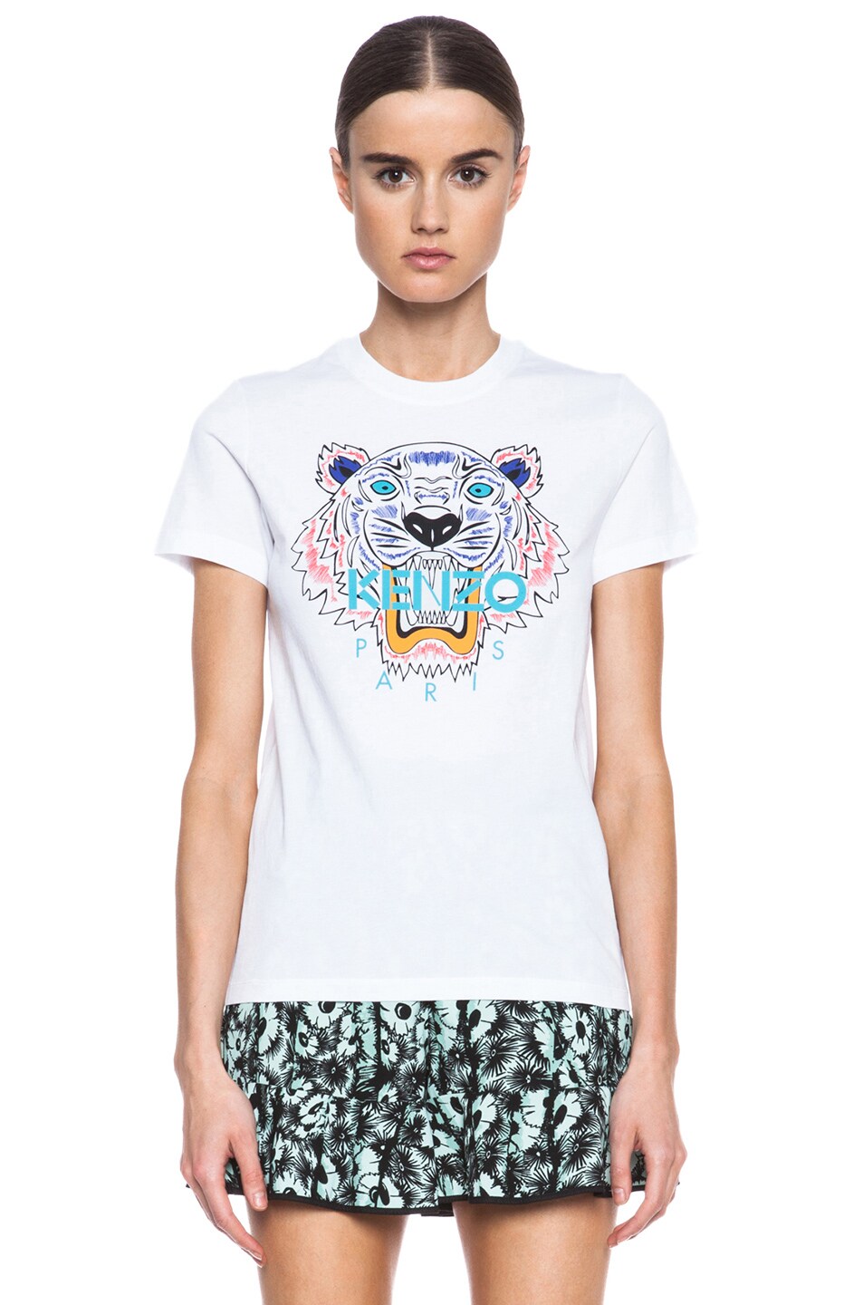 Image 1 of Kenzo Tiger Graphic Cotton T-Shirt in Optic White