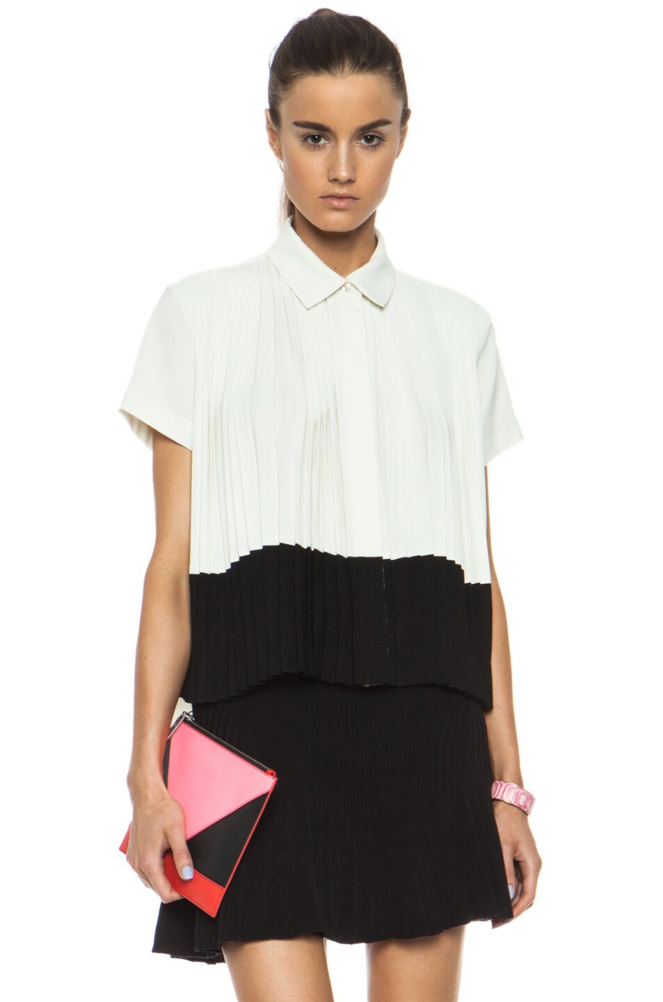Image 1 of Kenzo Pleated Crepe Blouse in Ivory
