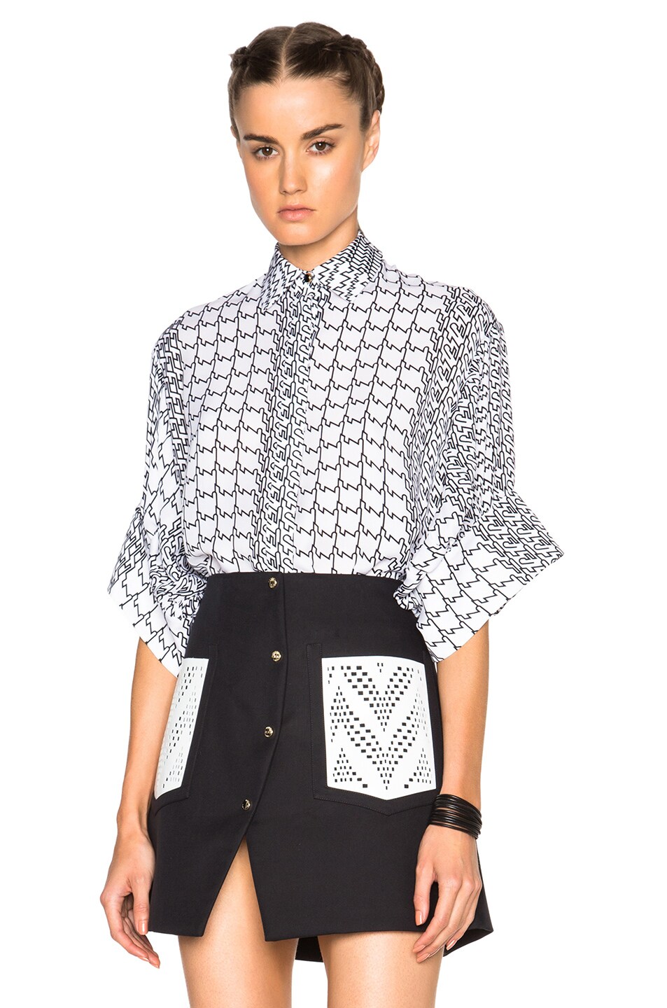 Image 1 of Kenzo Houndstooth Stripe Georgette Blouse in White