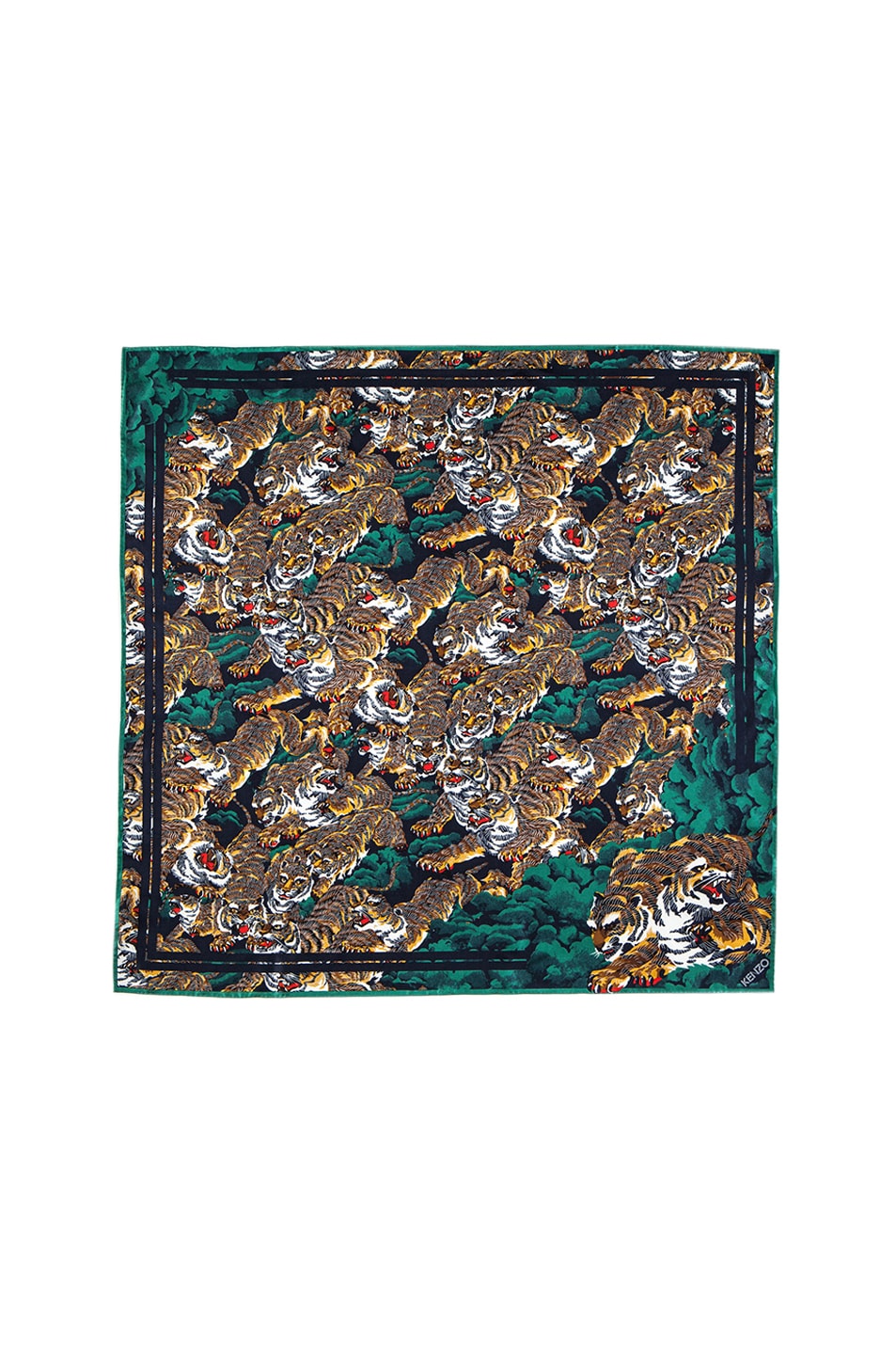Image 1 of Kenzo Tiger Print Silk Scarf in Green