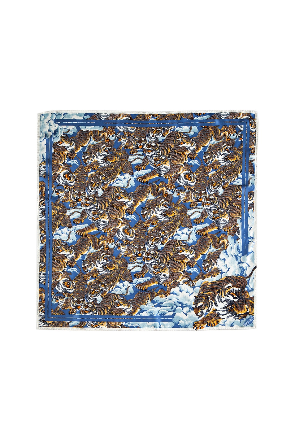 Image 1 of Kenzo Tiger Print Silk Scarf in Blue