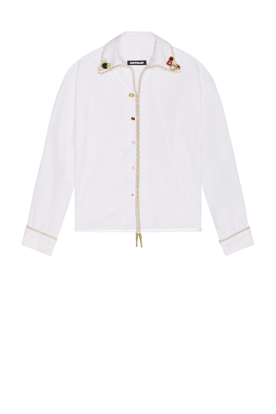 Image 1 of Kody Phillips Embellished Long Sleeve Lasso Shirt in White