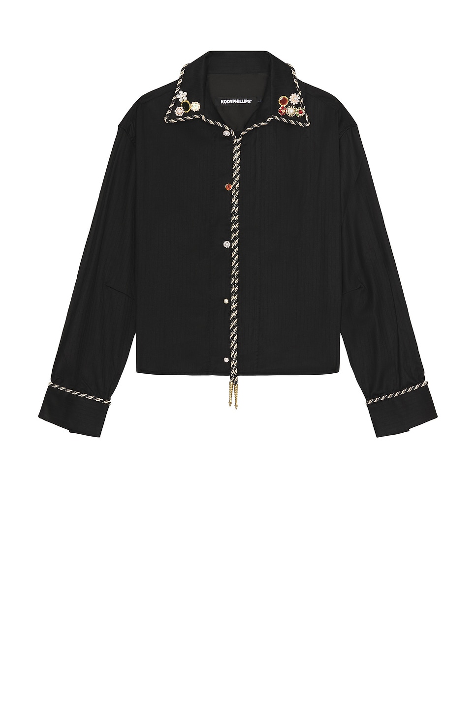 Image 1 of Kody Phillips Embellished Long Sleeve Lasso Shirt in Black