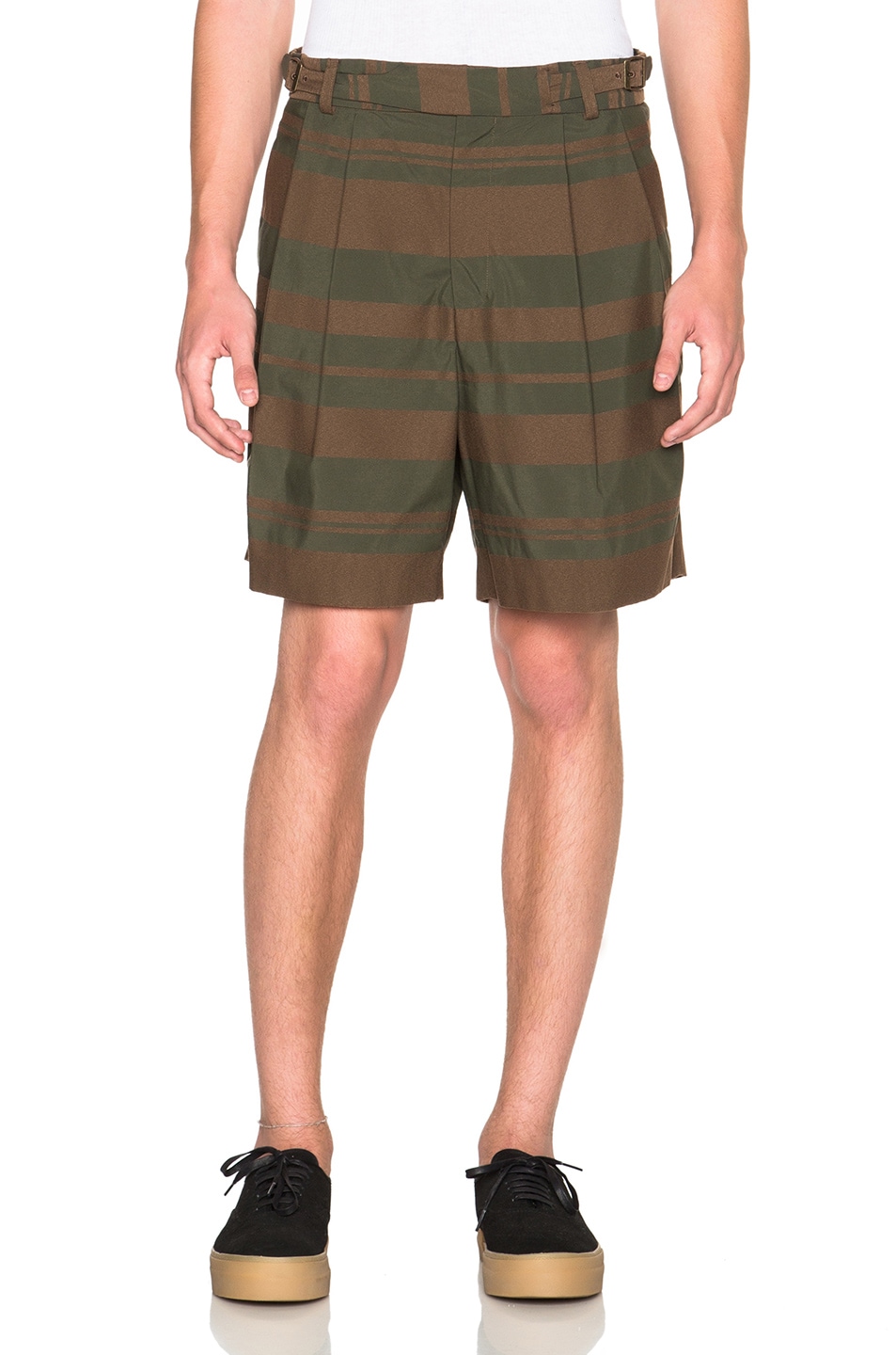 Image 1 of kolor Striped Shorts in Khaki & Brown
