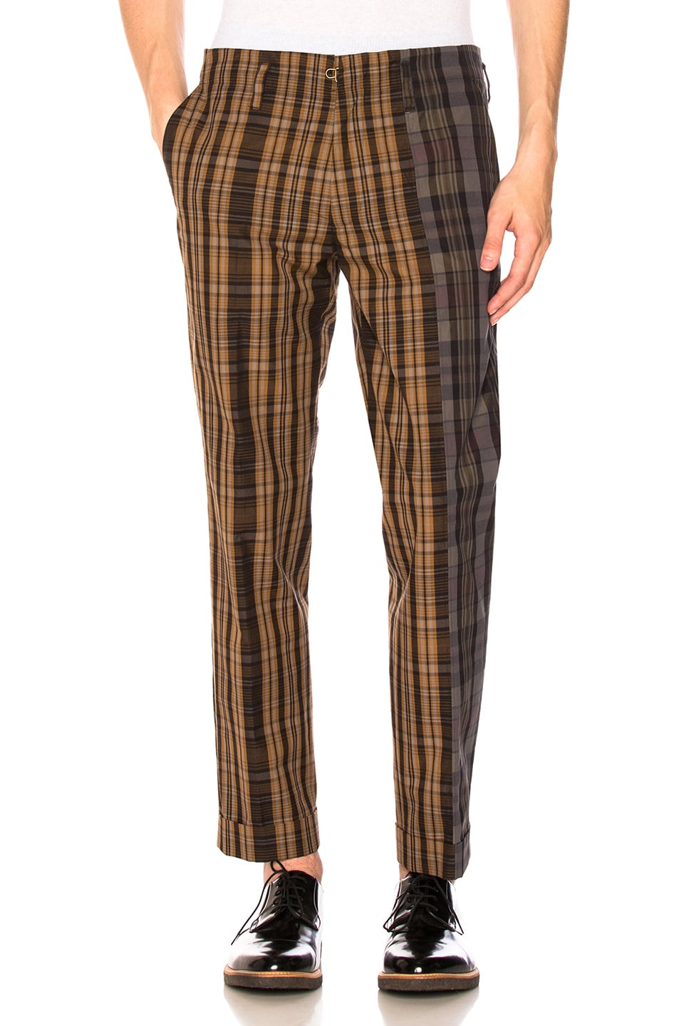 Image 1 of kolor Plaid Panel Trousers in Brown