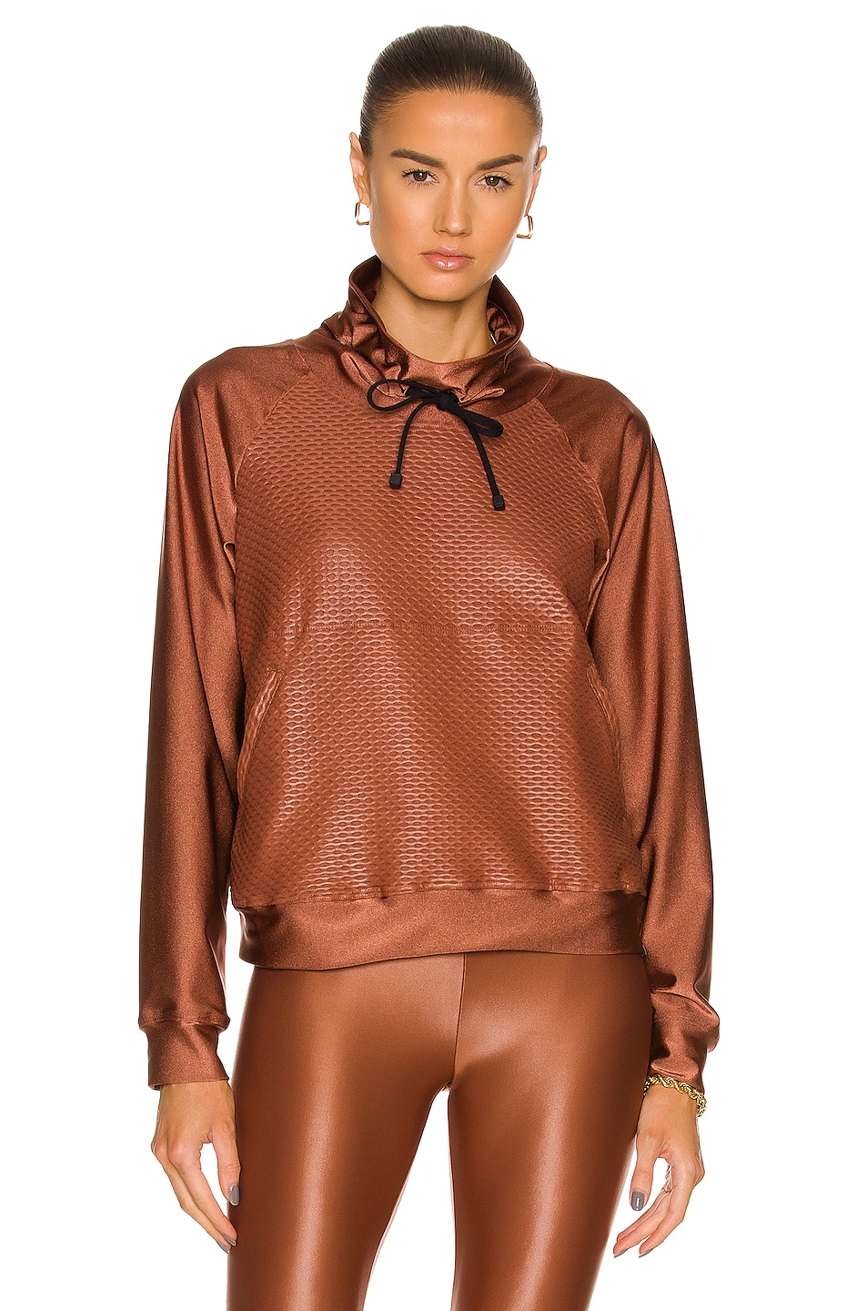 Image 1 of KORAL Funnel Shiny Netz Pullover Sweatshirt in Bronze