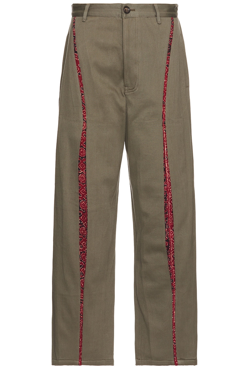 Shop Kartik Research Knee Pleat Pant In Olive & Red