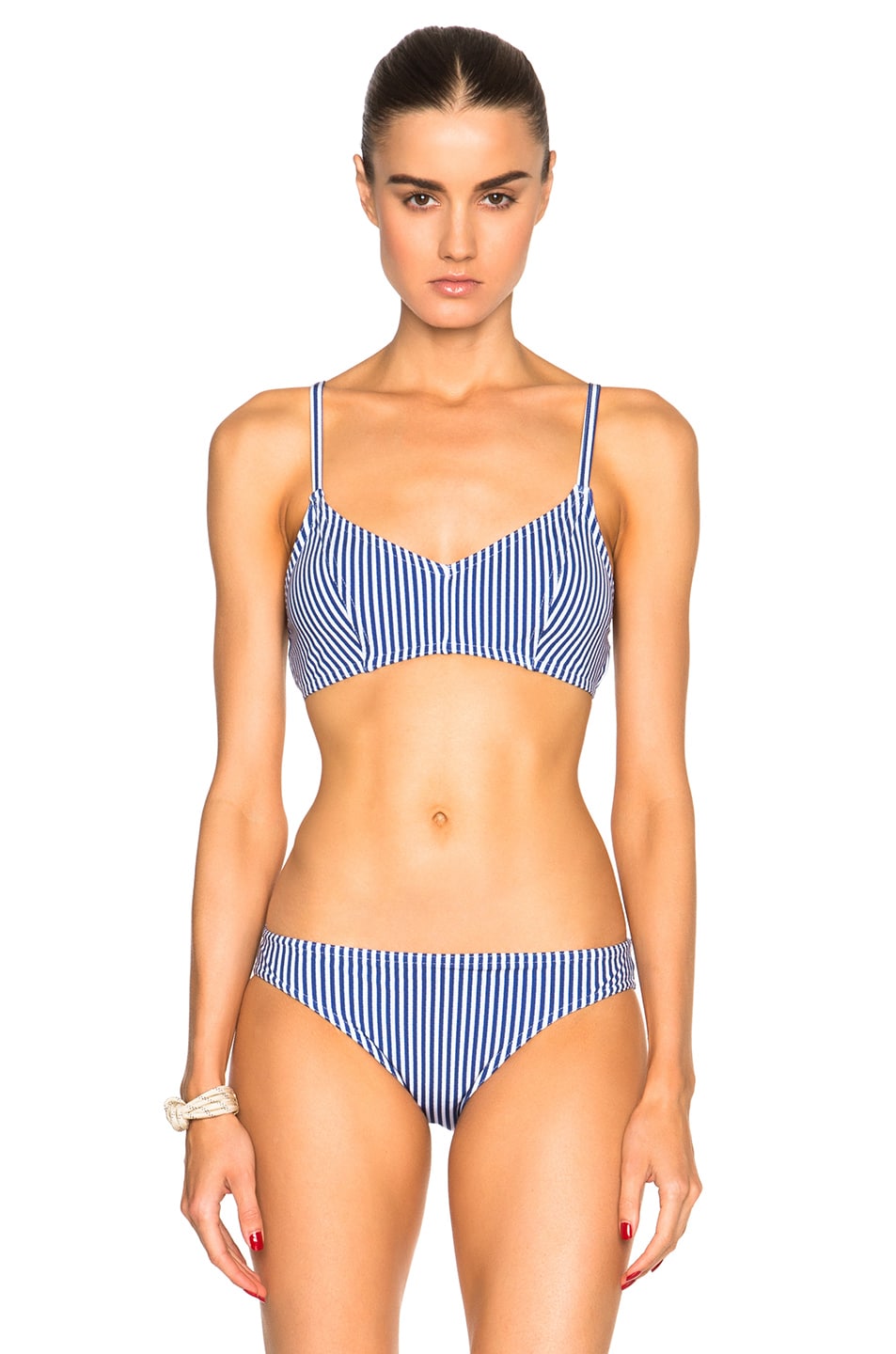 Image 1 of Karla Colletto Seersucker Bikini Top in Navy & White