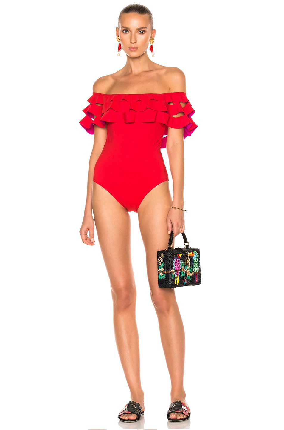 Image 1 of Karla Colletto La Dolce Vita Swimsuit in Cherry & Magenta