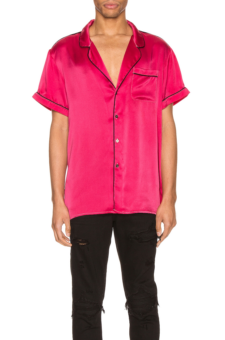 Image 1 of Keiser Clark Silk Pajama Shirt in Blood Red