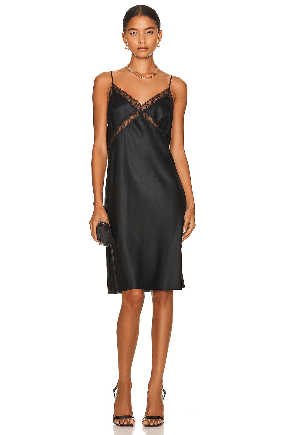 Image 1 of Kiki de Montparnasse Lace Inset Slip Dress in Black