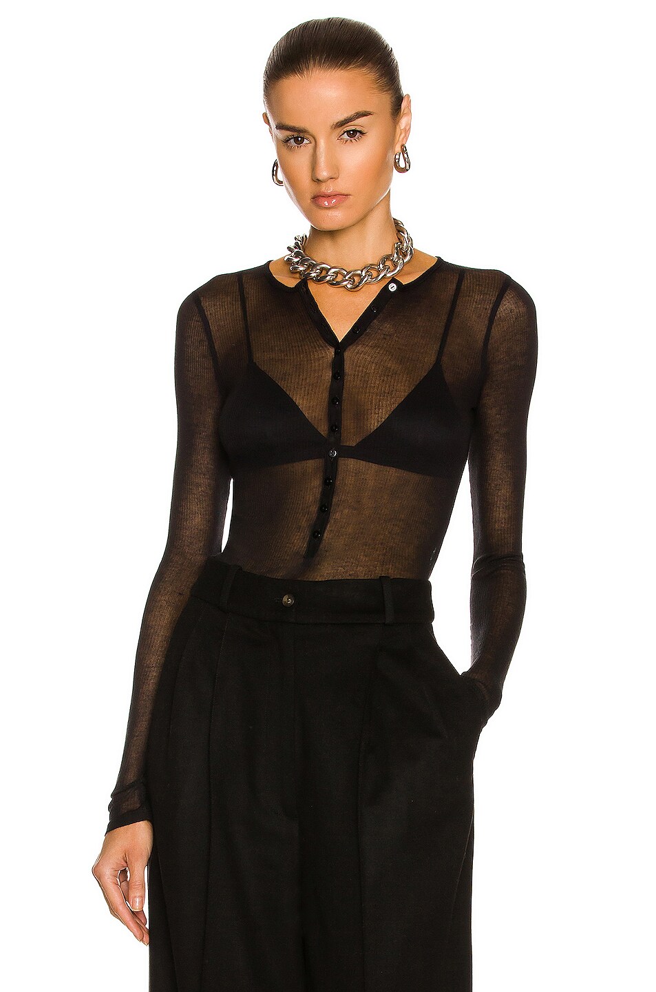 Image 1 of Kiki de Montparnasse Ribbed Intime Long Sleeve Top in Black