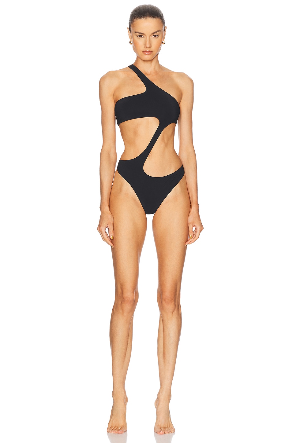 Image 1 of Kiki de Montparnasse La Sirene One Shoulder Asymmetrical Thong One Piece Swimsuit in Black