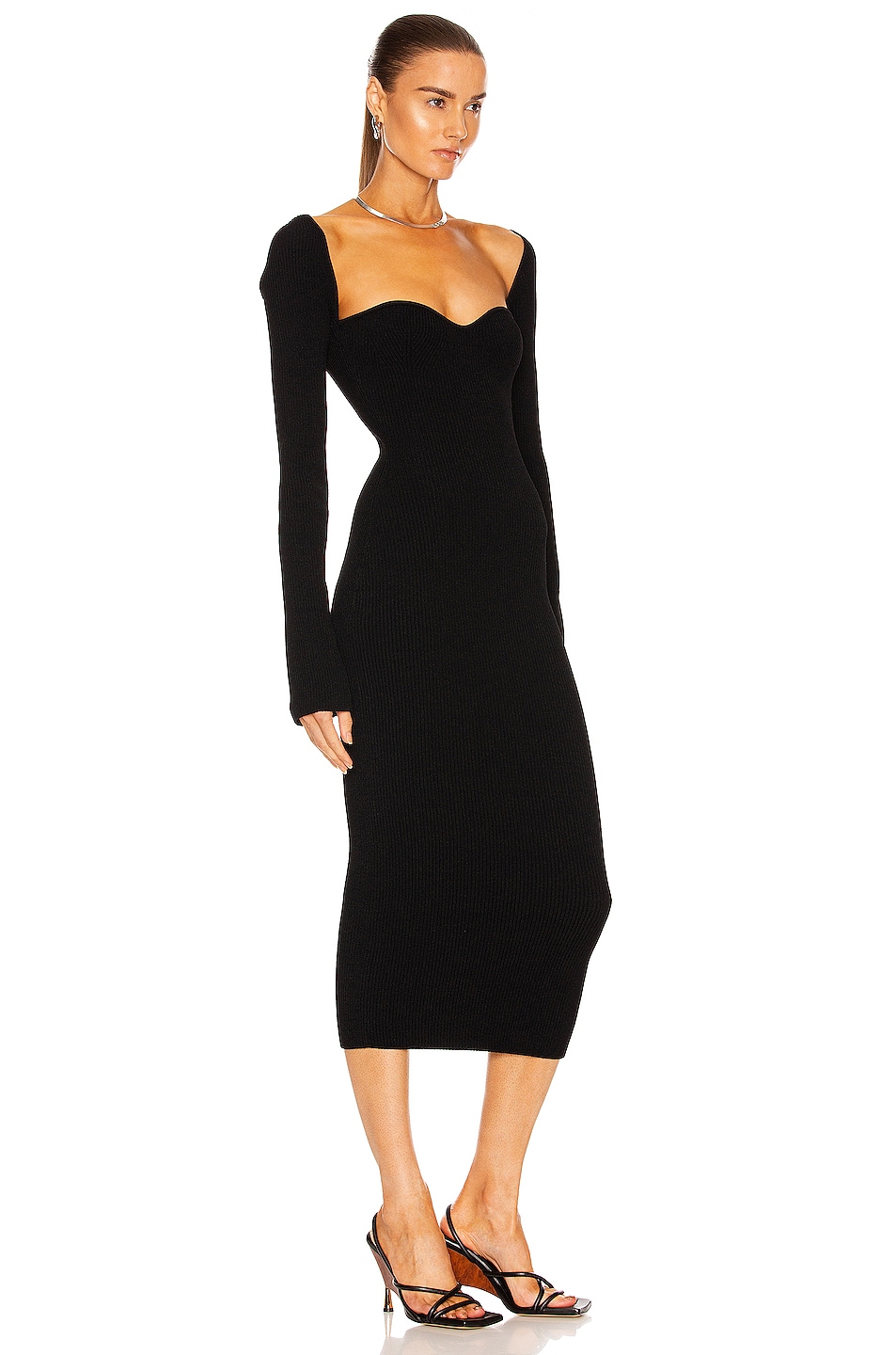 KHAITE Beth Long Sleeve Bustier Dress in Black | FWRD