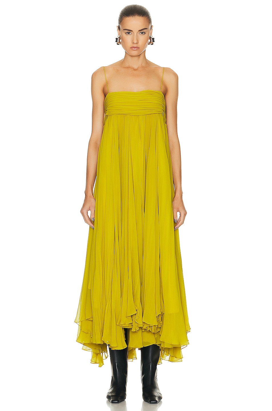 Image 1 of KHAITE Lally Dress in Chartreuse