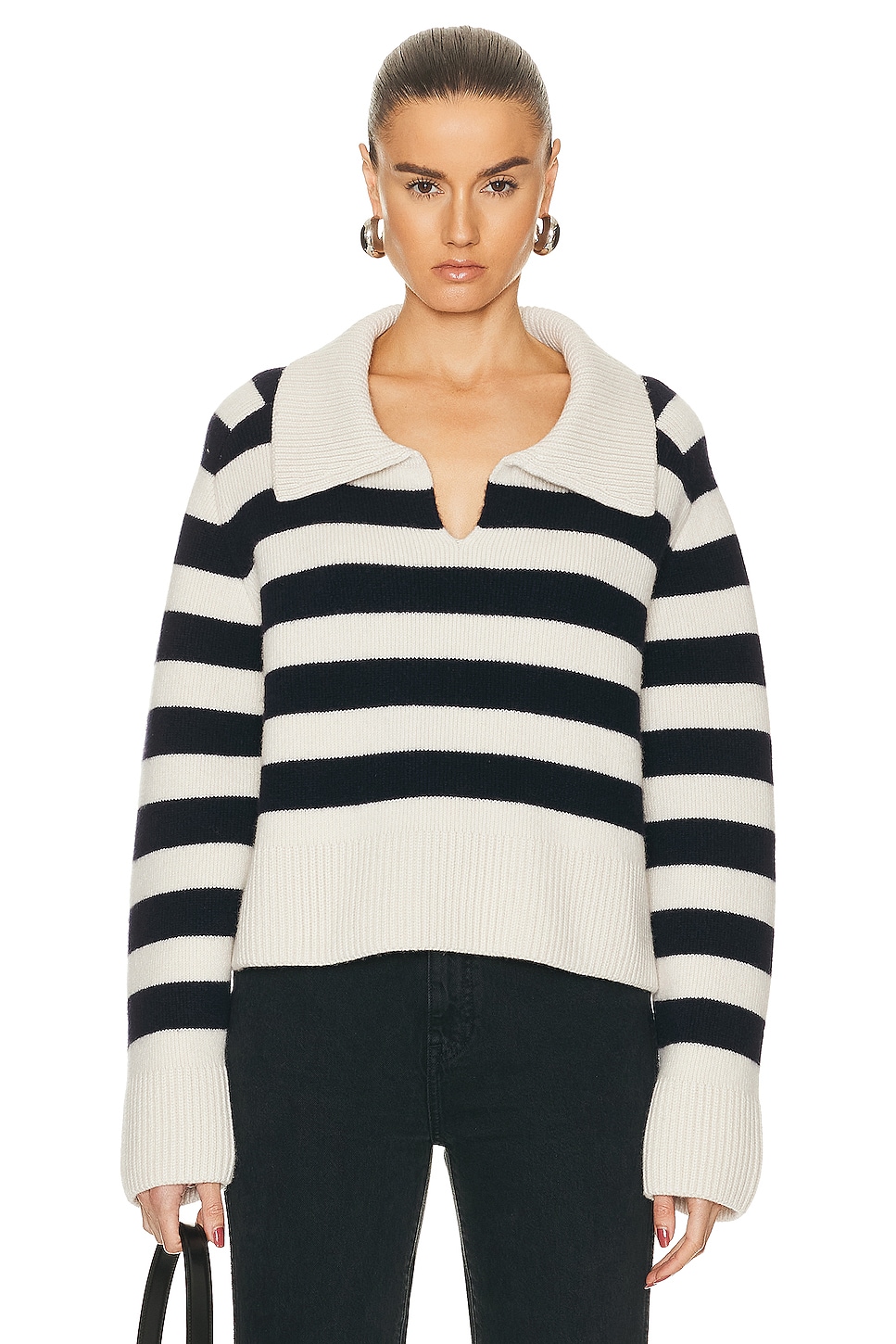 Image 1 of KHAITE Franklin Sweater in Magnolia & Navy Stripe