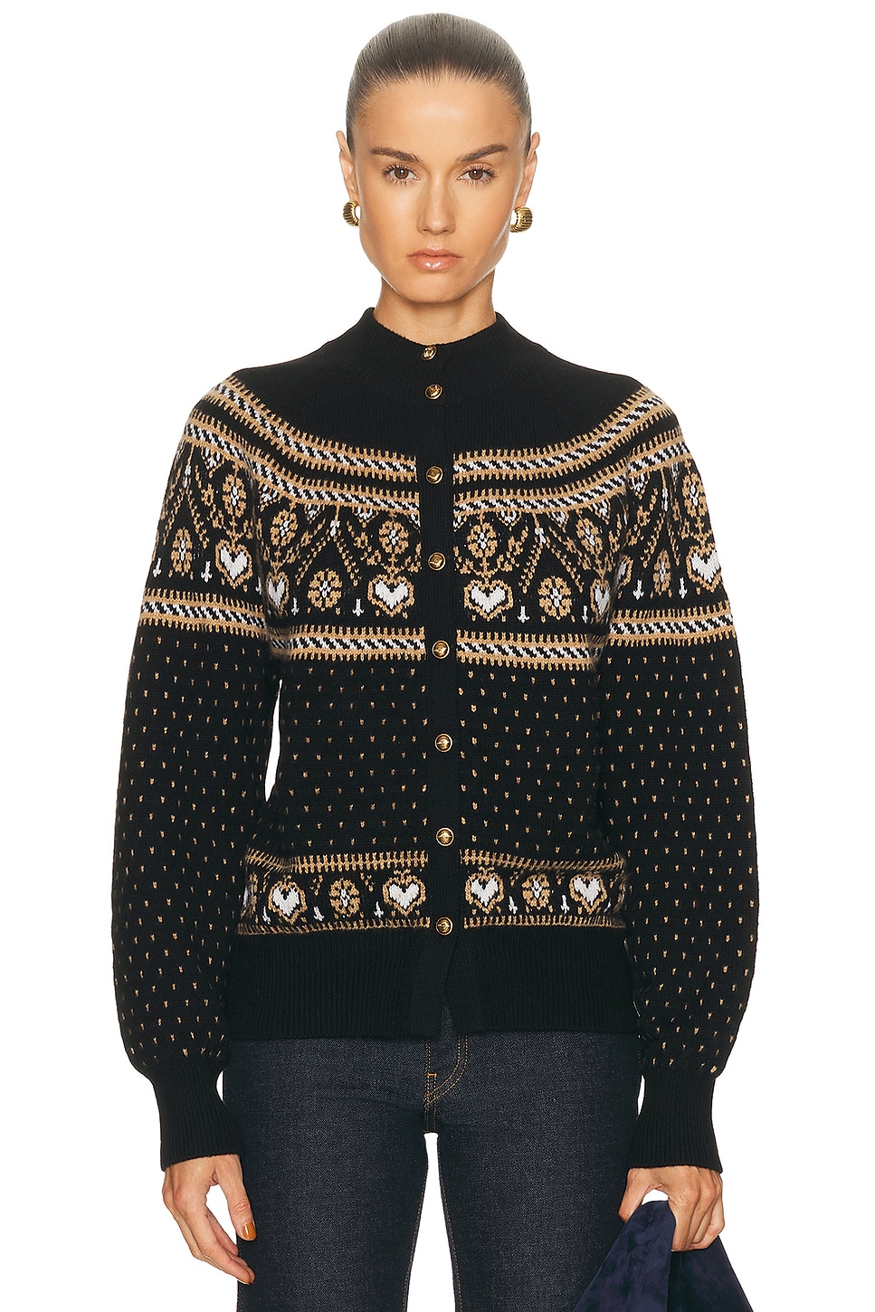 Image 1 of KHAITE Marc Cashmere Cardigan in Black & Camel Multi