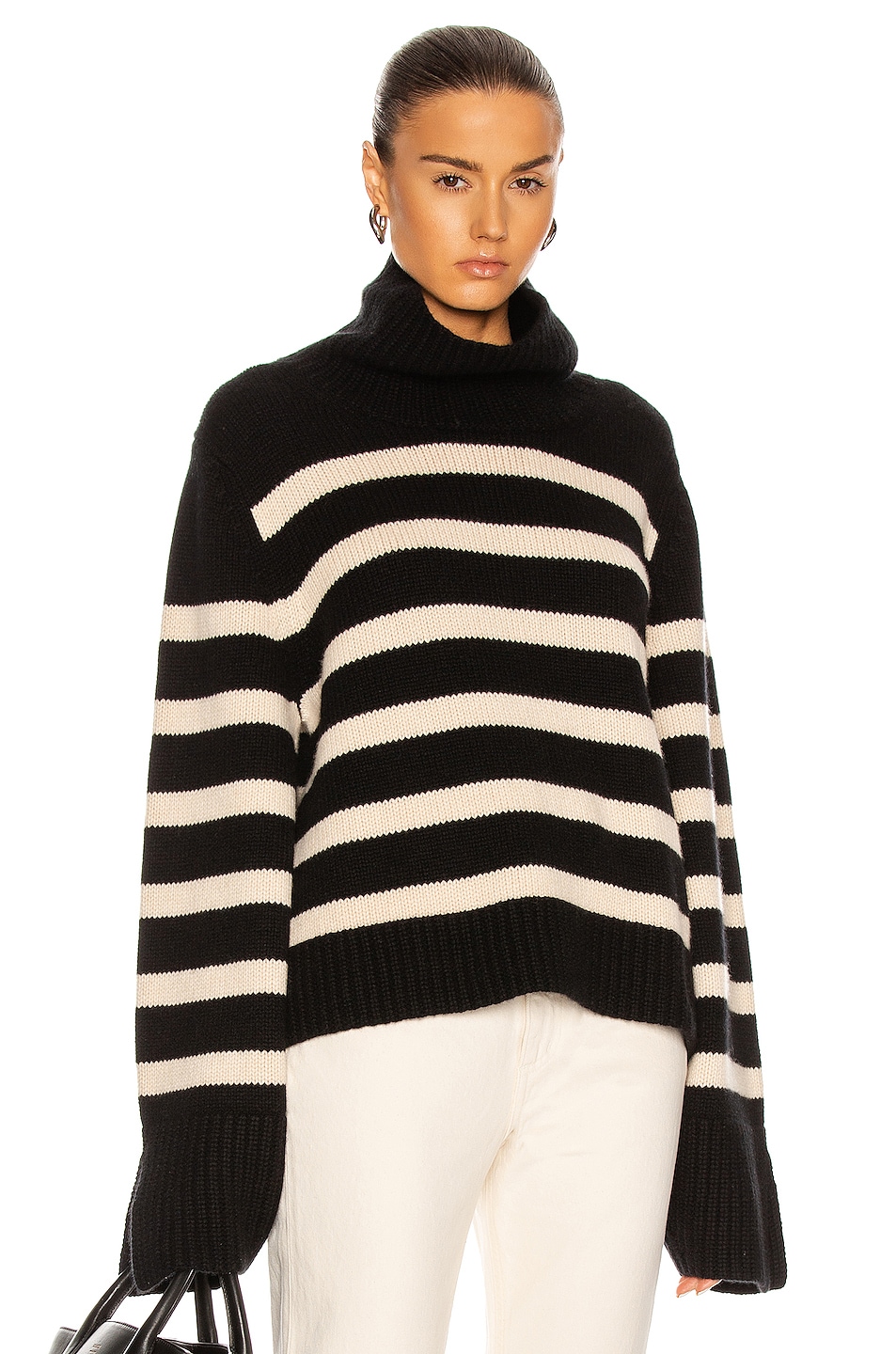 Image 1 of KHAITE Marion Sweater in Black & Custard Stripe