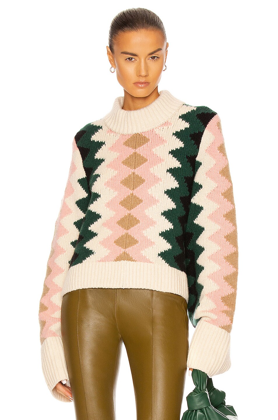 Image 1 of KHAITE Lima Intarsia Sweater in Multicolor Zig Zag Intarsia