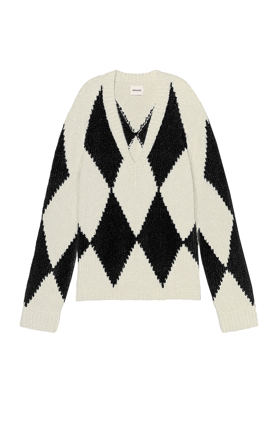 Image 1 of KHAITE Valerie Diamond Cashmere Sweater in Cream & Black