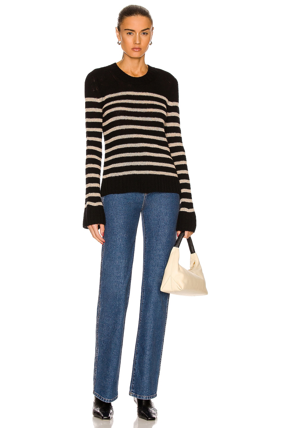 KHAITE Tilda Crewneck Marnier Stripe Sweater in Black & Powder Stripe ...