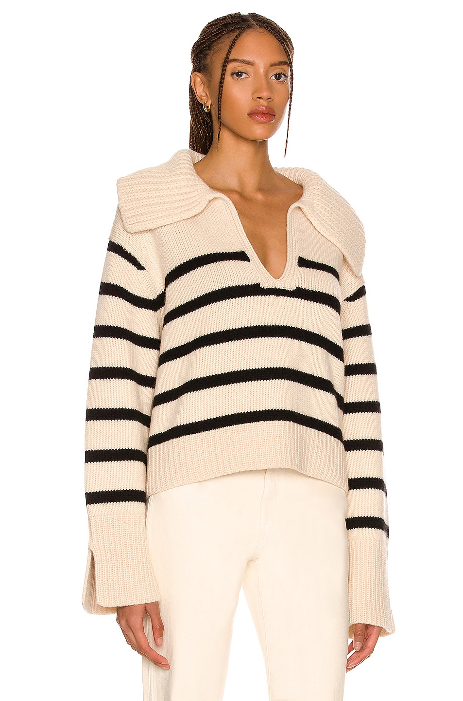 KHAITE Evi Sweater in Custard & Black Stripe | FWRD