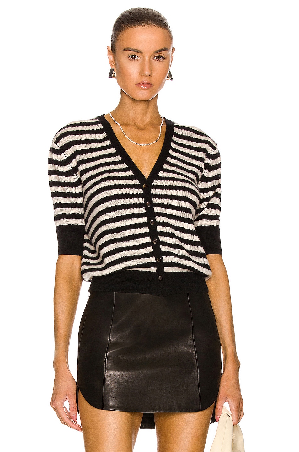 Image 1 of KHAITE Dianna Cardigan in Black & Custard Stripe
