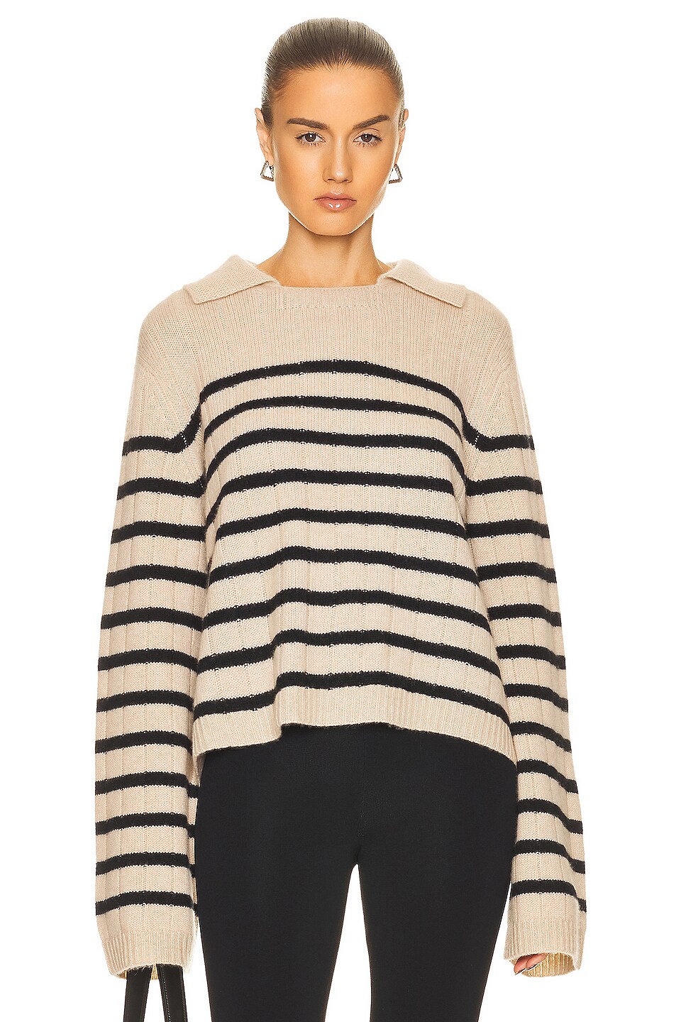 Image 1 of KHAITE Mateo Sweater in Butter & Black Stripe