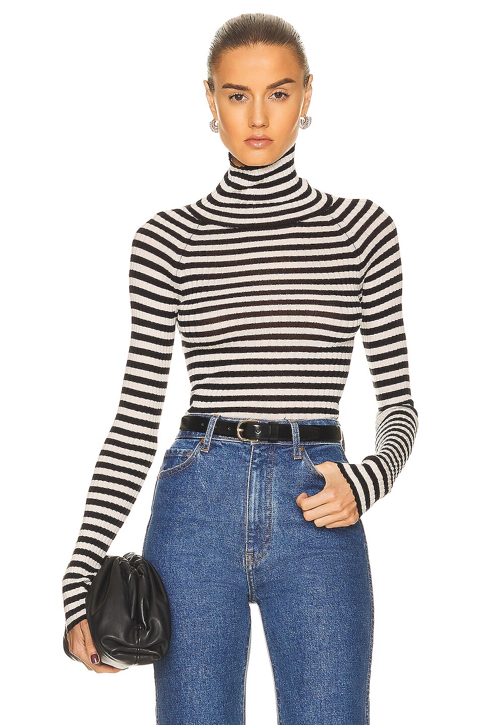 Image 1 of KHAITE Kita Sweater in Black & Ivory Stripe