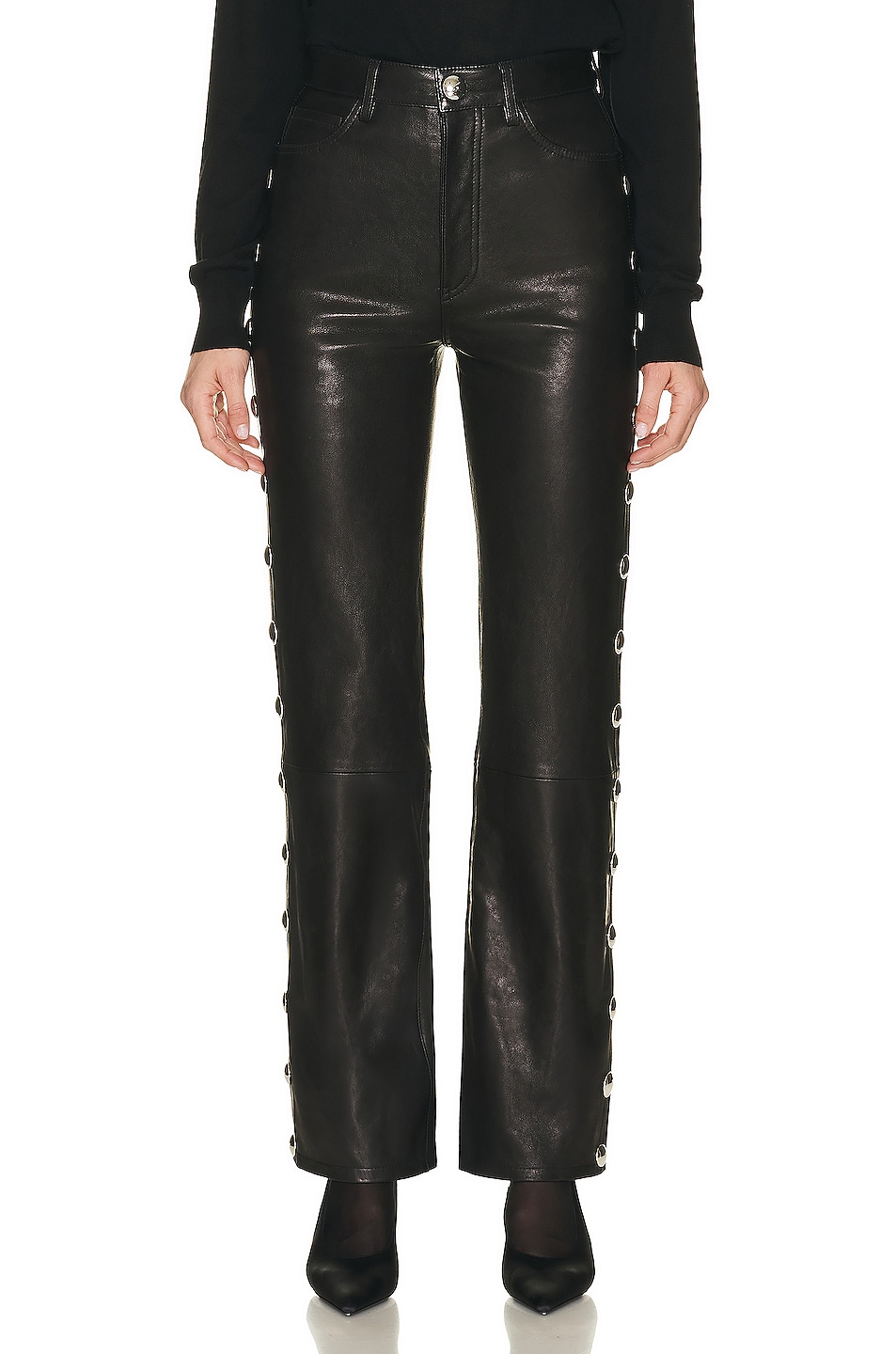 Image 1 of KHAITE Danielle Leather Stud Pant in Black