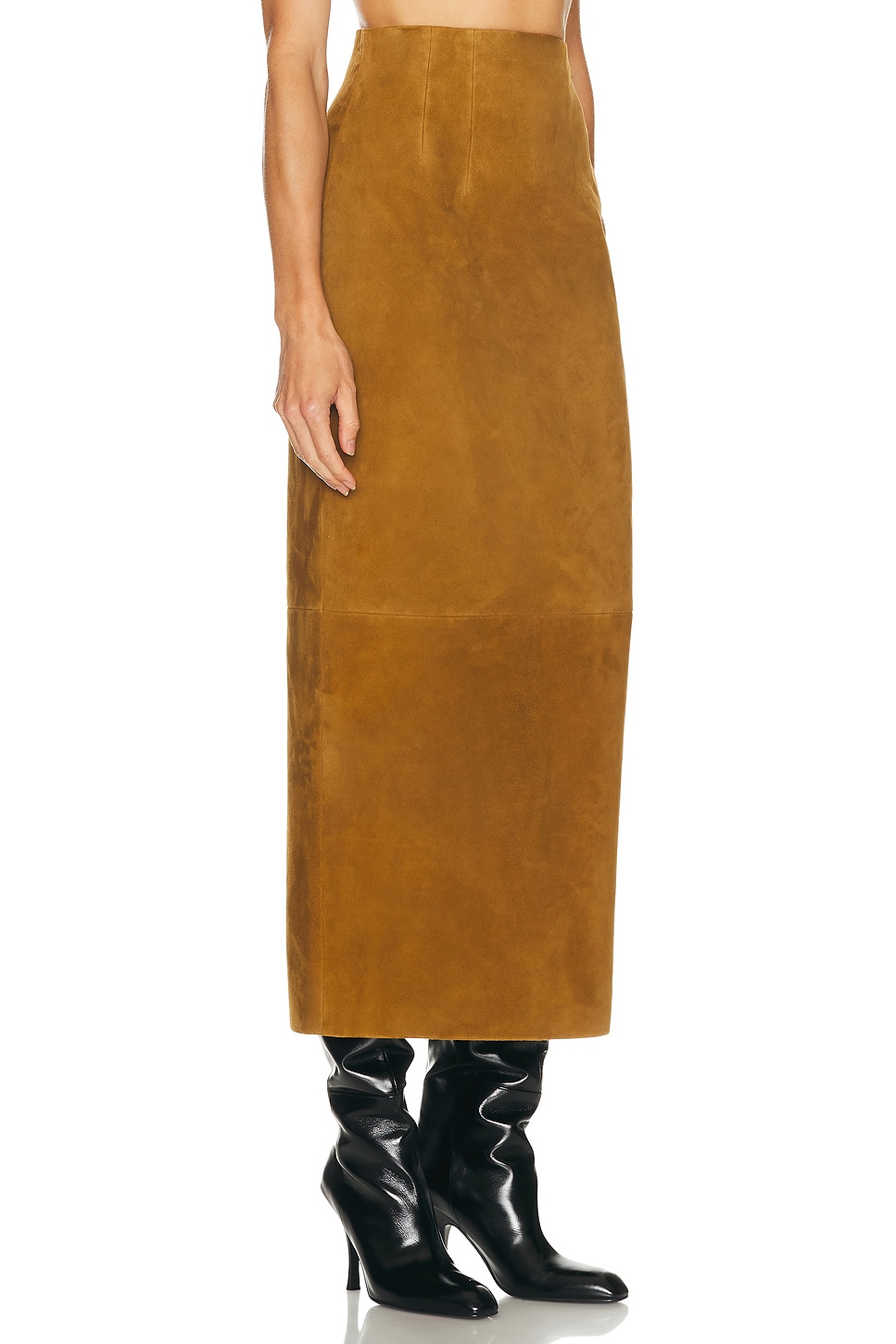 Khaite Loxley Long Pencil Leather Skirt In Brown
