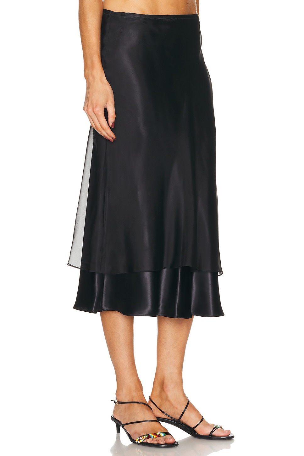 Khaite Layered Sheer And Lustrous Black Skirt