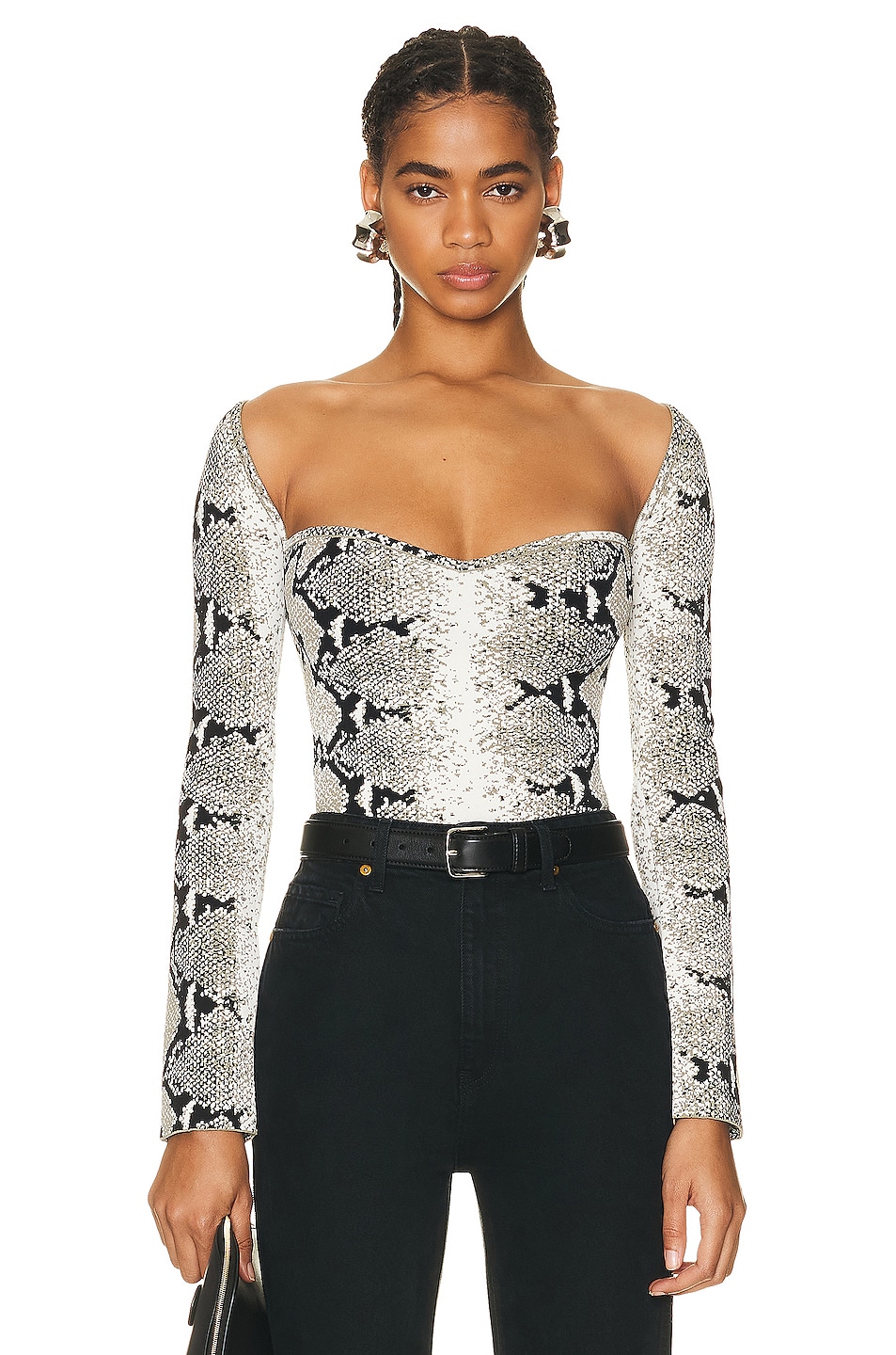 Image 1 of KHAITE Maddy Bustier Long Sleeve Top in Roccia