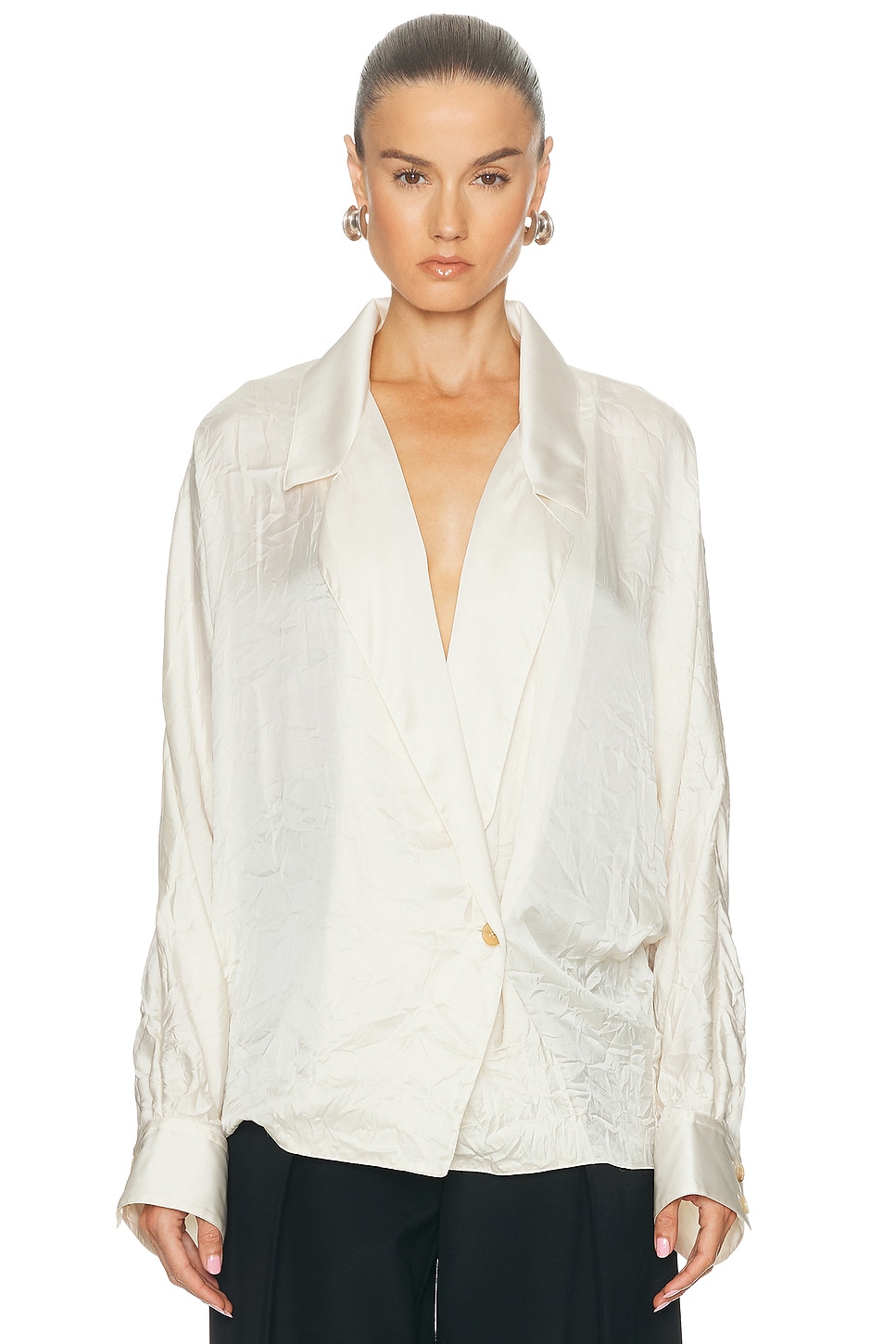 Image 1 of KHAITE Garth Top in Crinkle Ivory