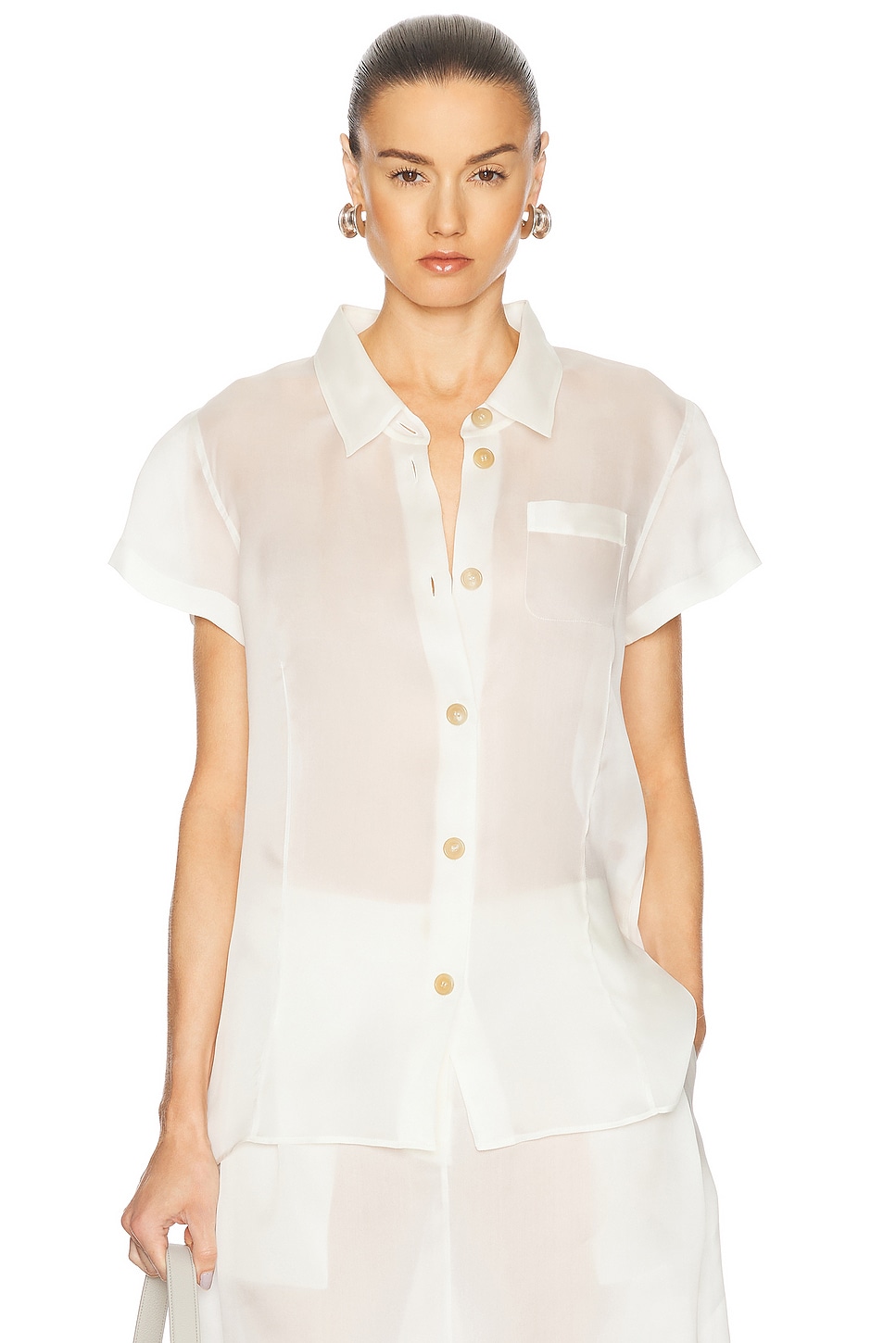 Image 1 of KHAITE Keefe Organza Top in Chalk