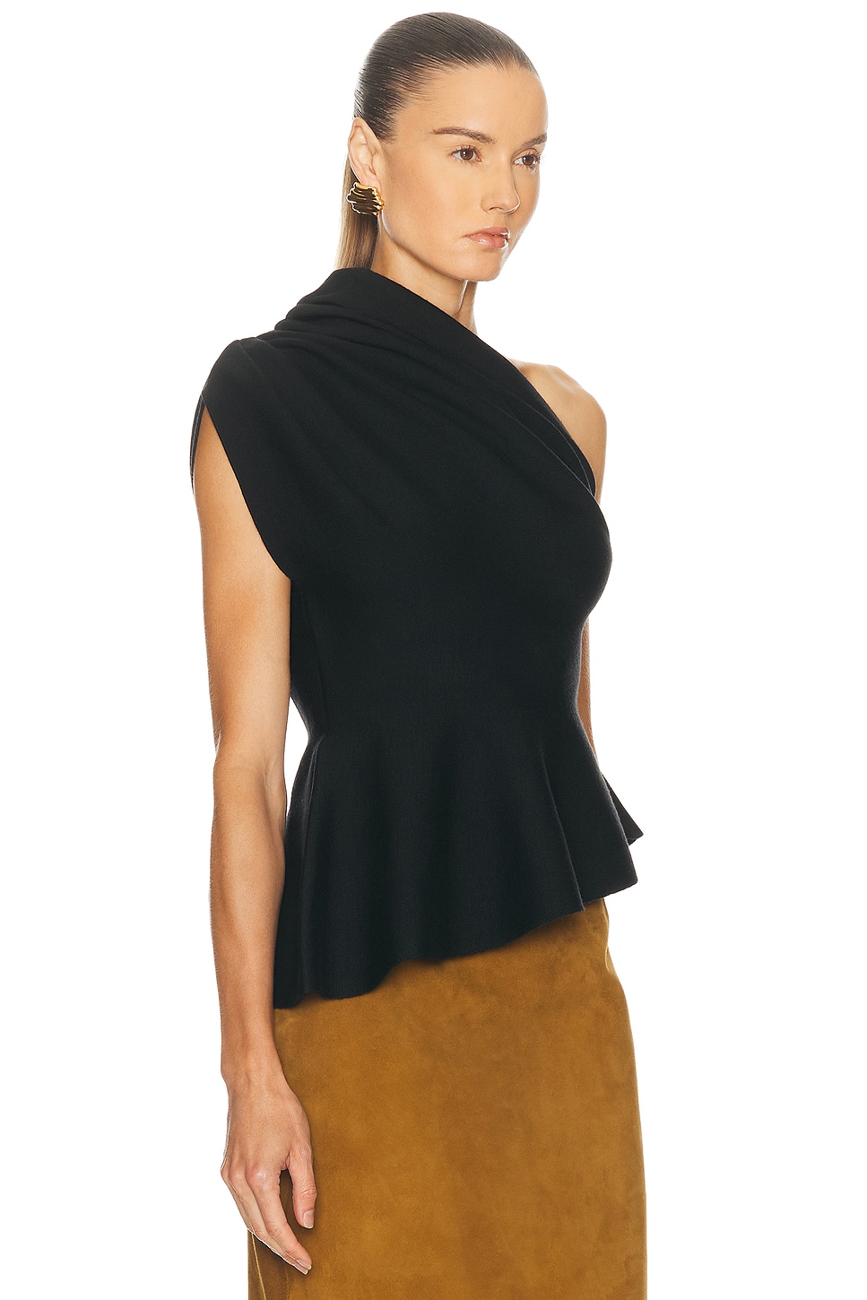 Khaite Aimee Asymmetric One-shoulder Wool-blend Peplum Top In Black