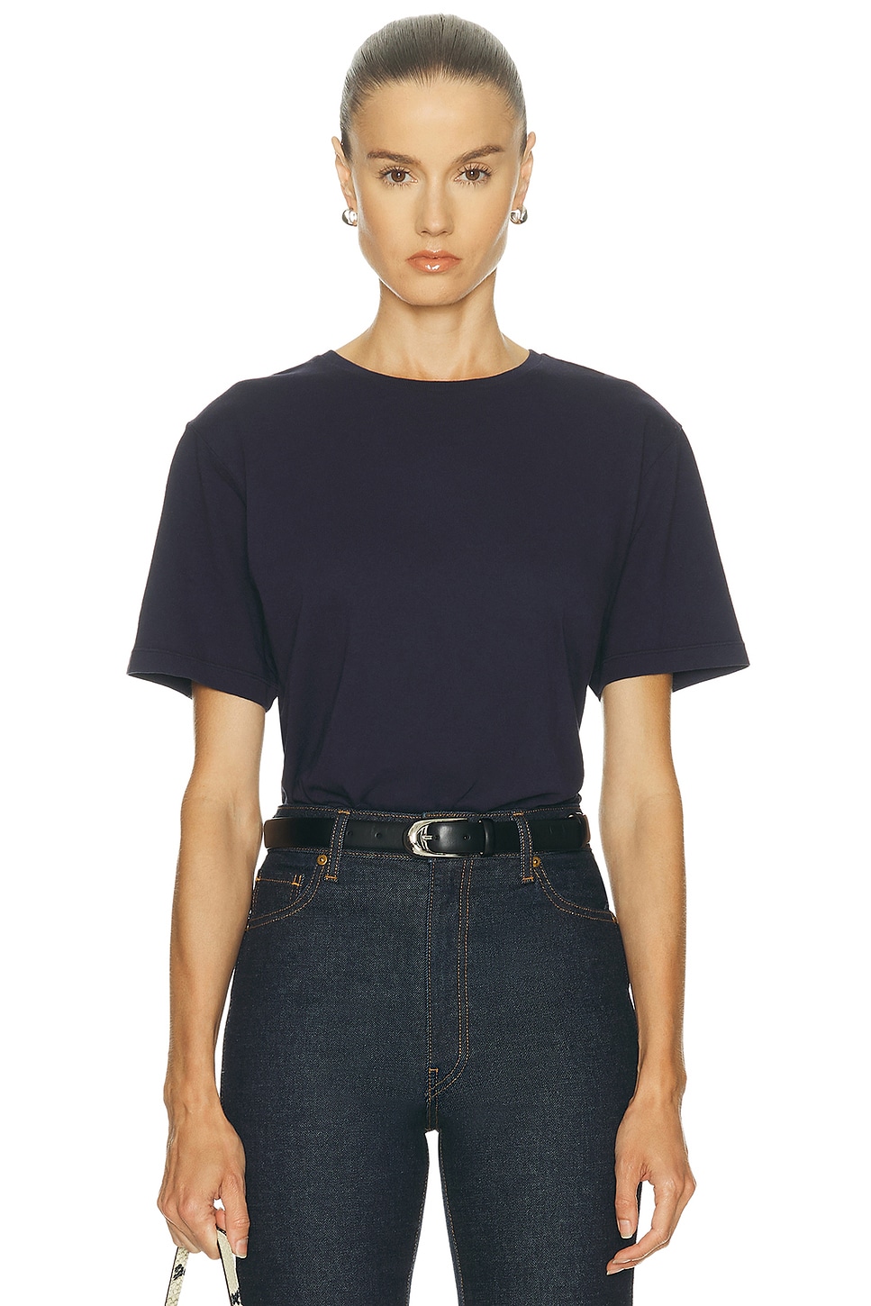 Image 1 of KHAITE Mae Short Sleeve Tee Shirt in Indigo