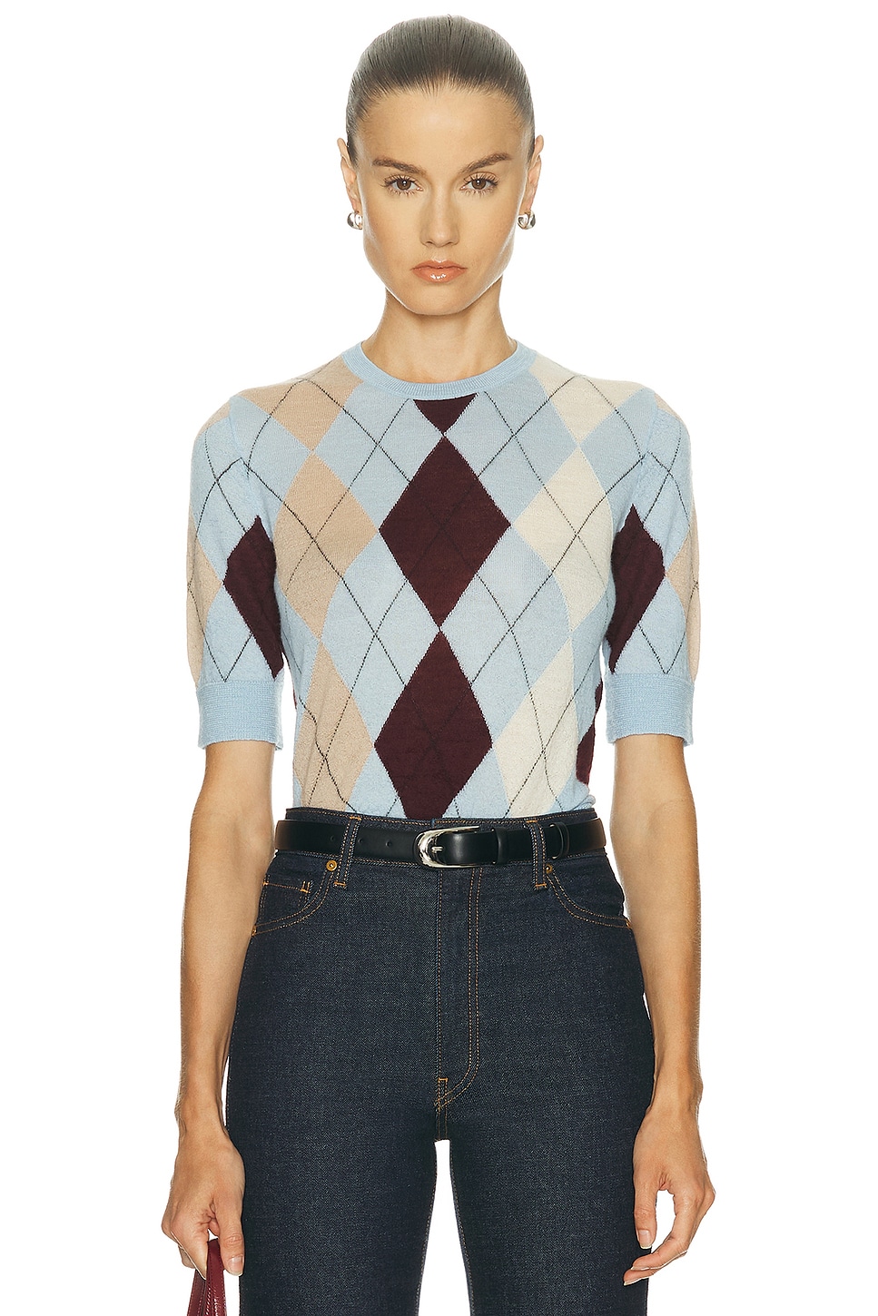 Image 1 of KHAITE Anders Cashmere Top in Light Blue Multi