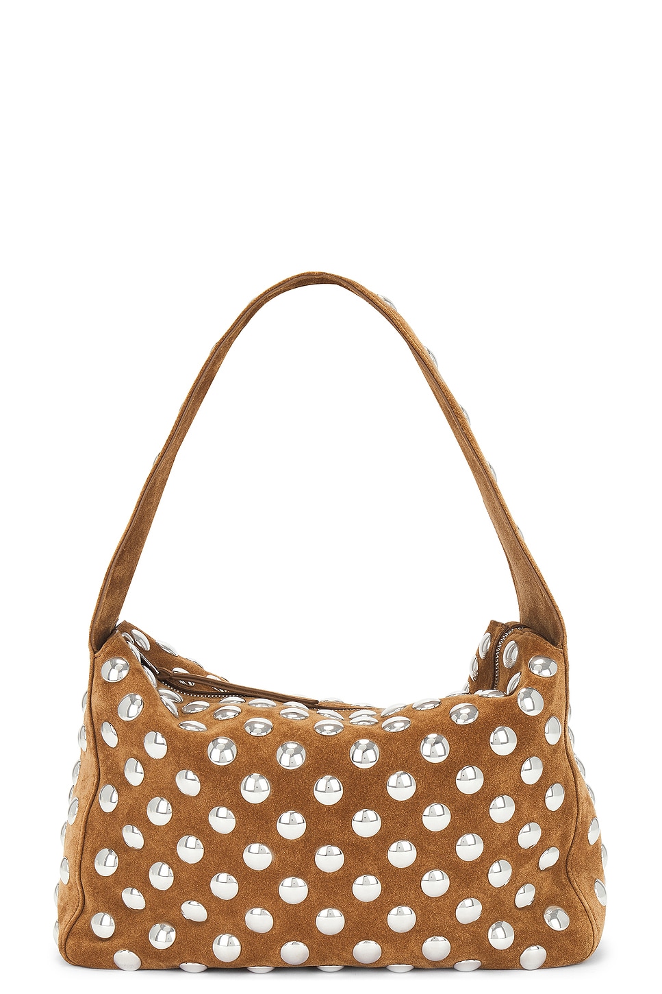 Elena Suede Studded Shoulder Bag in Tan